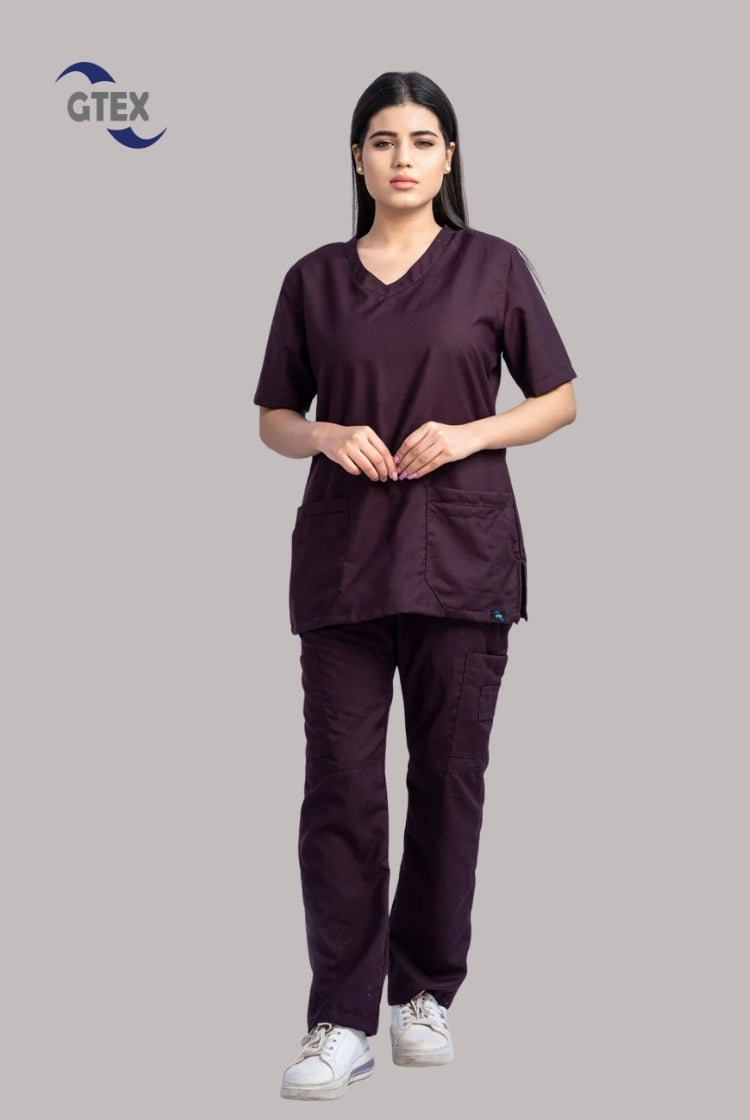Classic Curve™ Wine Scrub Suit for Women by GTEX Apparels Pakistan
