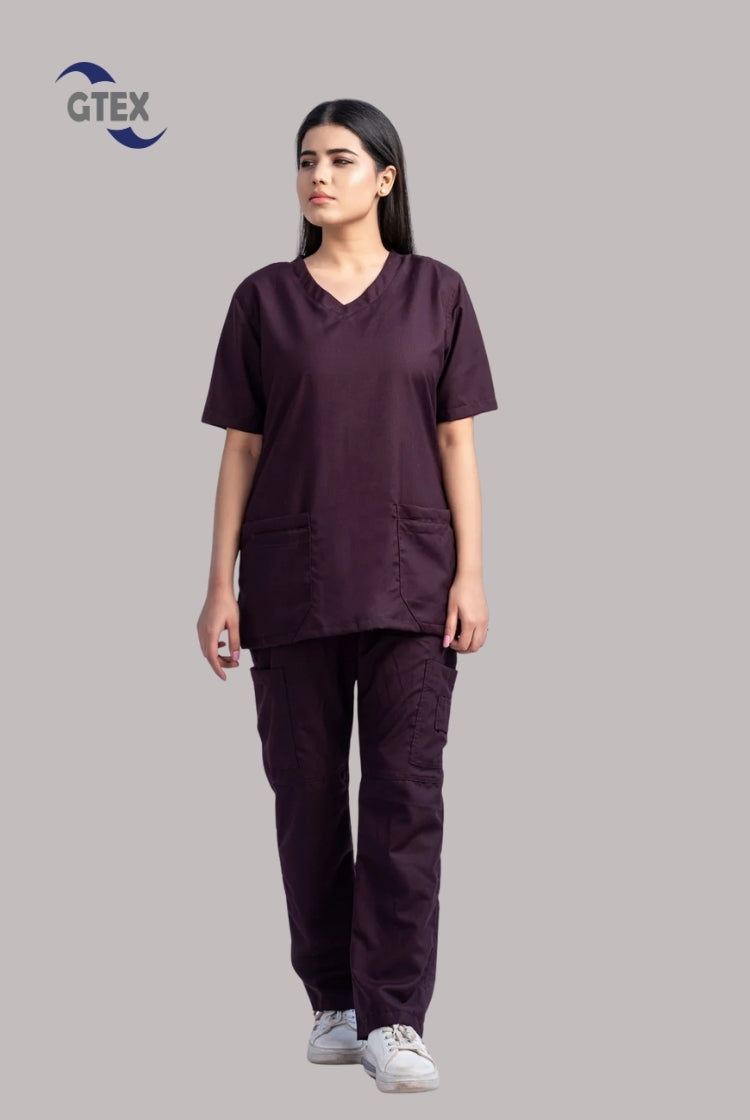 Classic Curve™ Wine Scrub Suit for Women by GTEX Apparels Pakistan