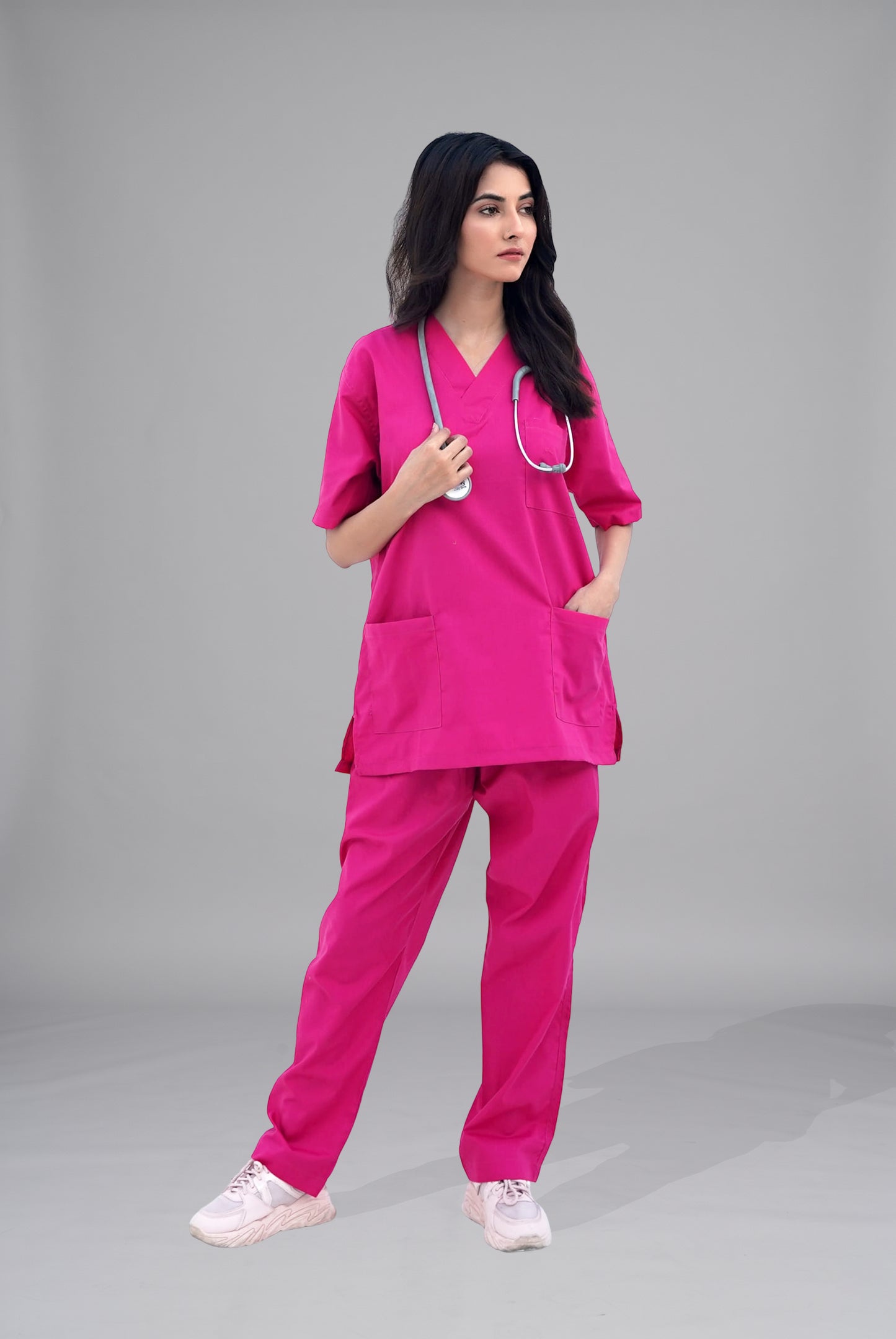 Buy Classic™ deep pink scrubs for women in Pakistan by Gtex Apparels, comfortable workwear for daily use 
8