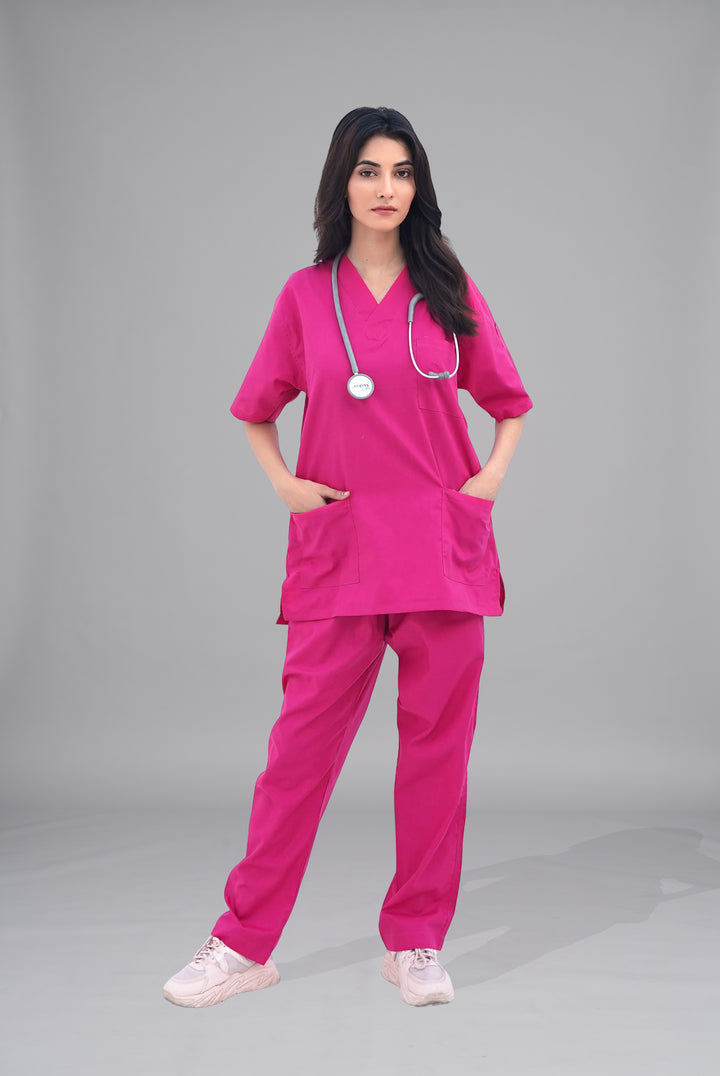Buy Classic™ deep pink scrubs for women in Pakistan by Gtex Apparels, comfortable workwear for daily use 
9