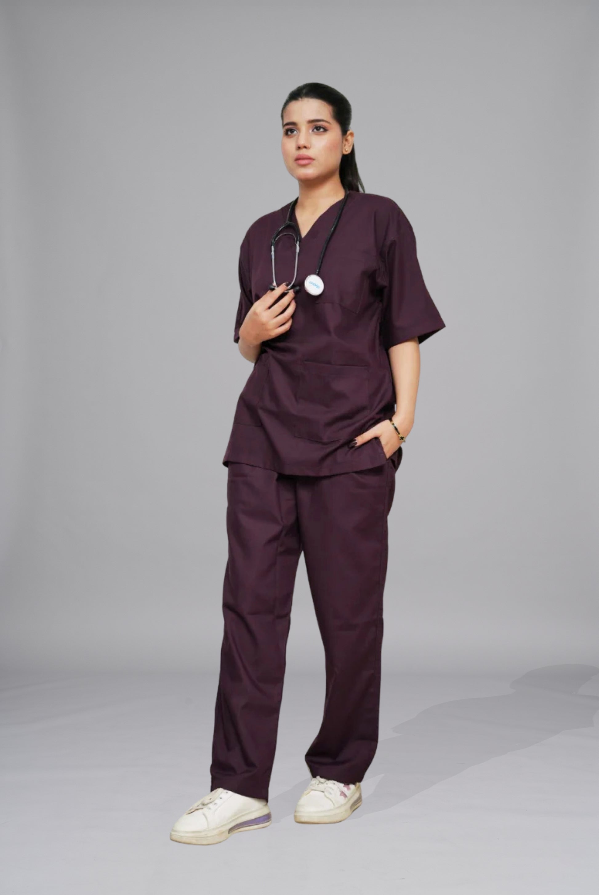 Buy classic wine scrub for women in pakistan  by Gtex Apparel Pakistan offers a premium, durable and comfortable scrubs with easy returns 5