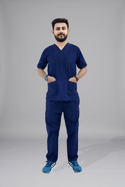 Buy Classic navy blue scrubs for men in Pakistan by Gtex Apparels comfortable workwear for daily use 1