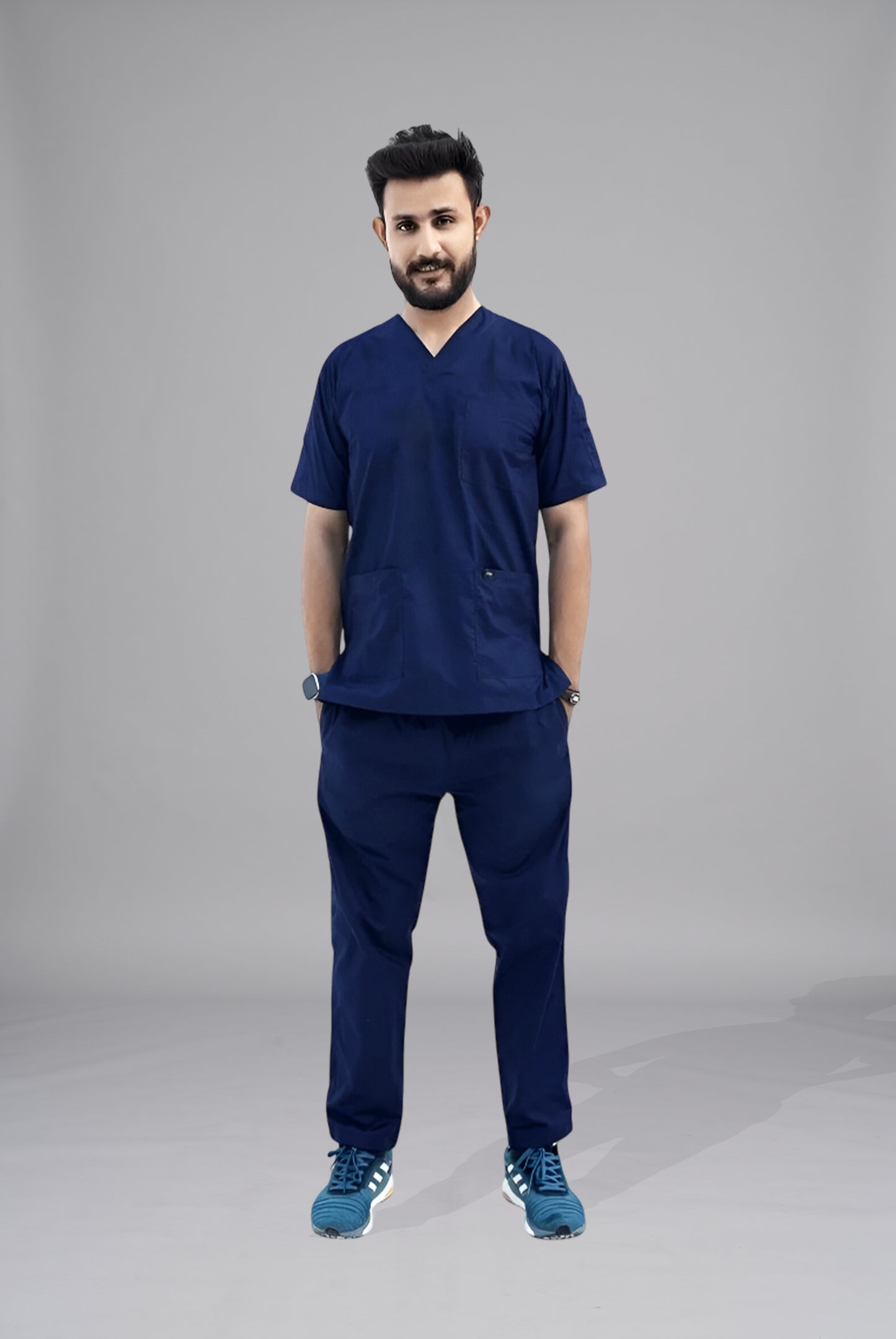 Buy Classic navy blue scrubs for men in Pakistan by Gtex Apparels comfortable workwear for daily use 2