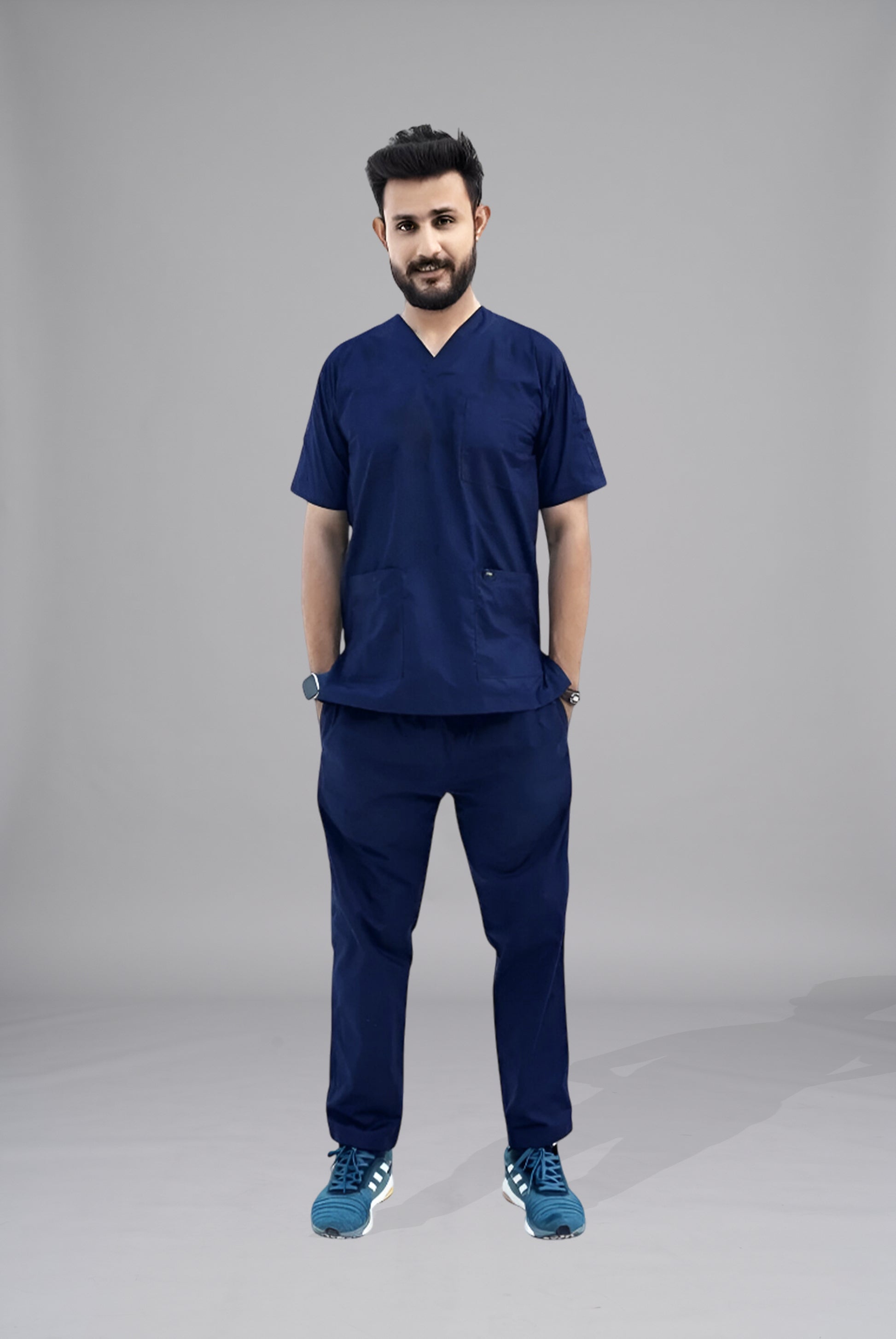 Buy Classic navy blue scrubs for men in Pakistan by Gtex Apparels comfortable workwear for daily use 2