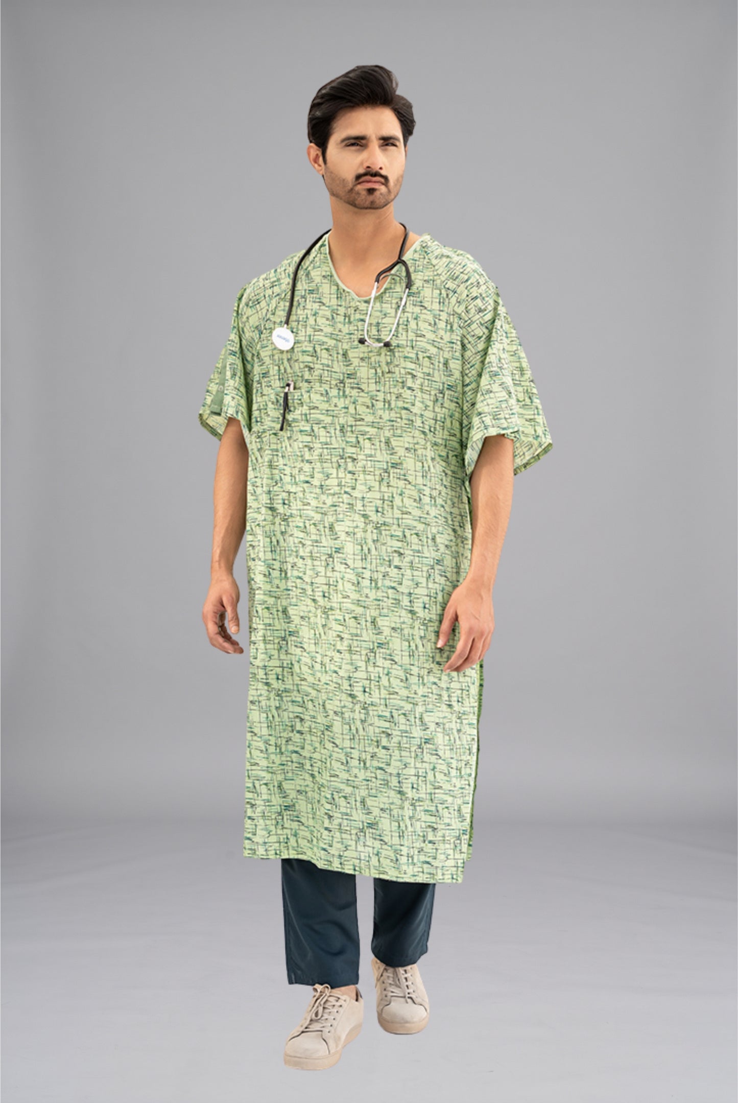 Comfort Printed Patient Gown by GTEX Apparels Pakistan – Lightweight, Breathable & Easy-to-Wear Hospital Gown 1