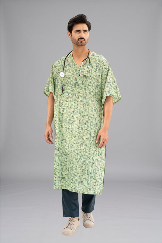 Comfort Printed Patient Gown by GTEX Apparels Pakistan – Lightweight, Breathable & Easy-to-Wear Hospital Gown 1