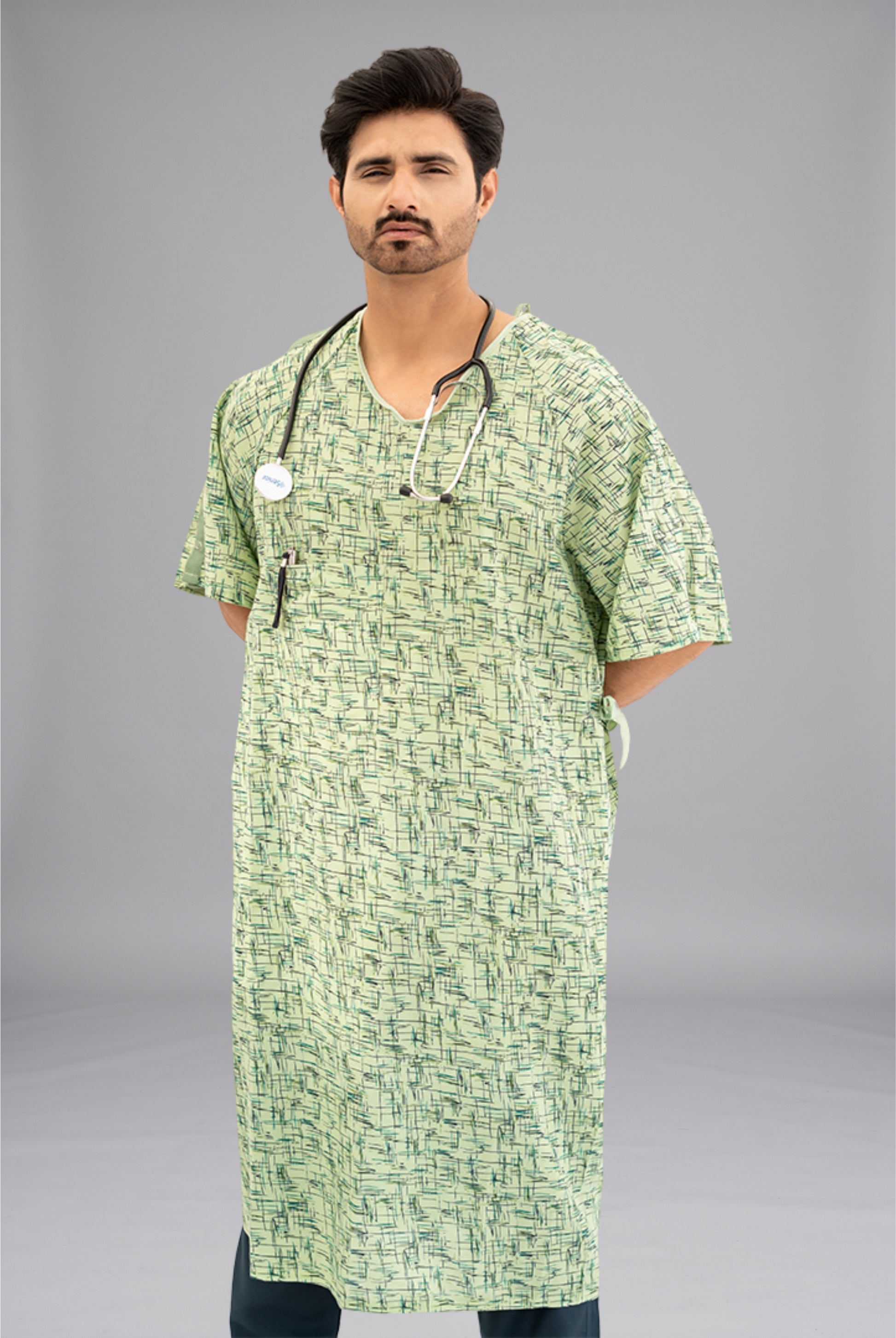 Comfort Printed Patient Gown by GTEX Apparels Pakistan – Lightweight, Breathable & Easy-to-Wear Hospital Gown 2