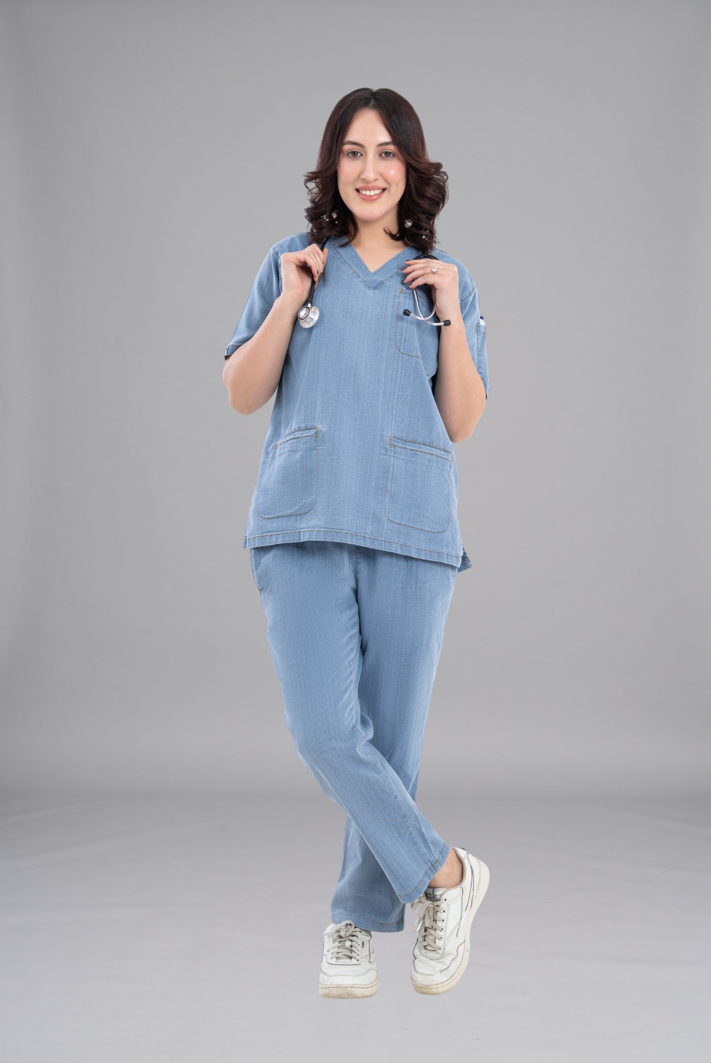 Buy denim light scrub for unisex in Pakistan by Gtex Apparels comfortable workwear for daily use 2