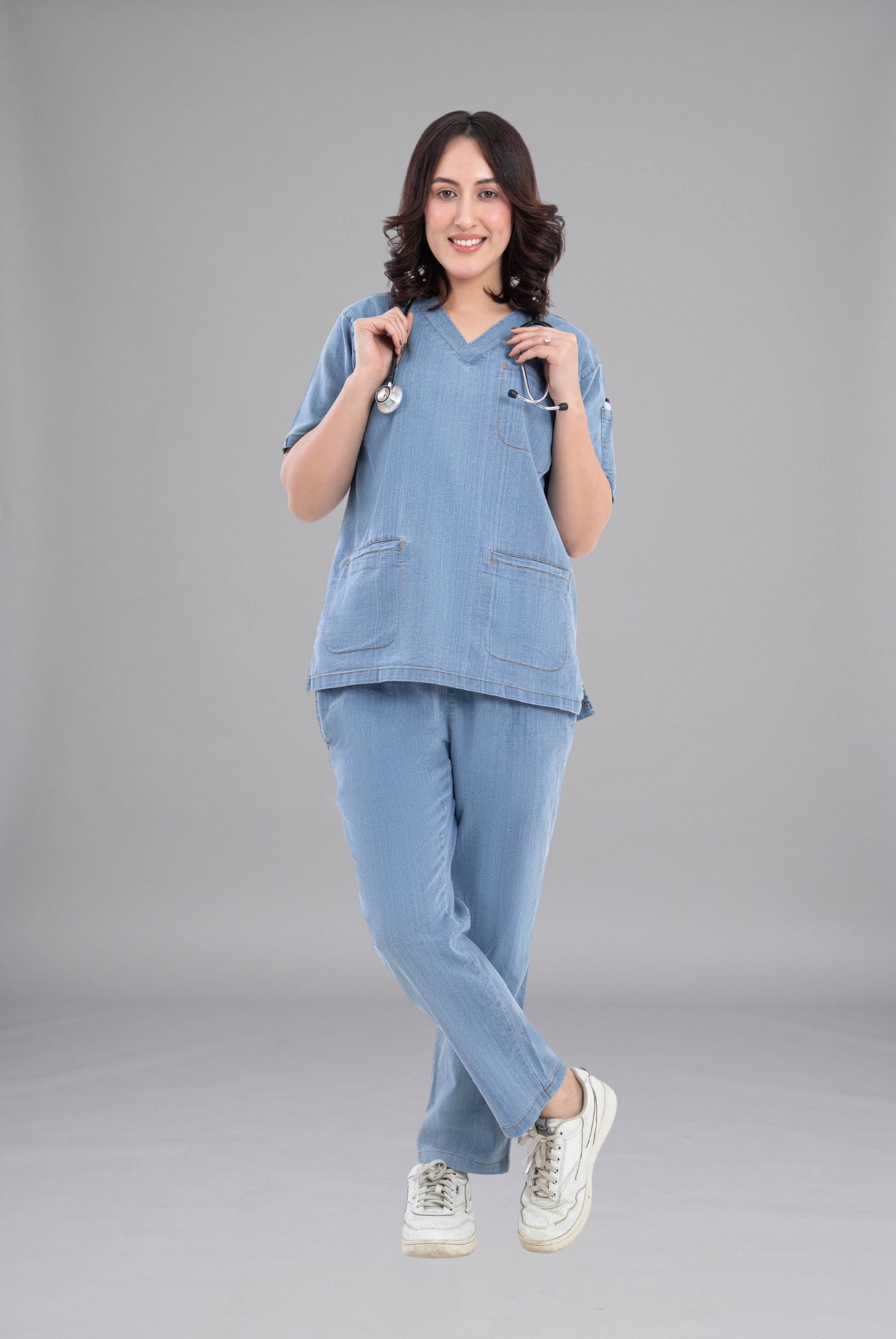 Buy denim light scrub for unisex in Pakistan by Gtex Apparels comfortable workwear for daily use 2
