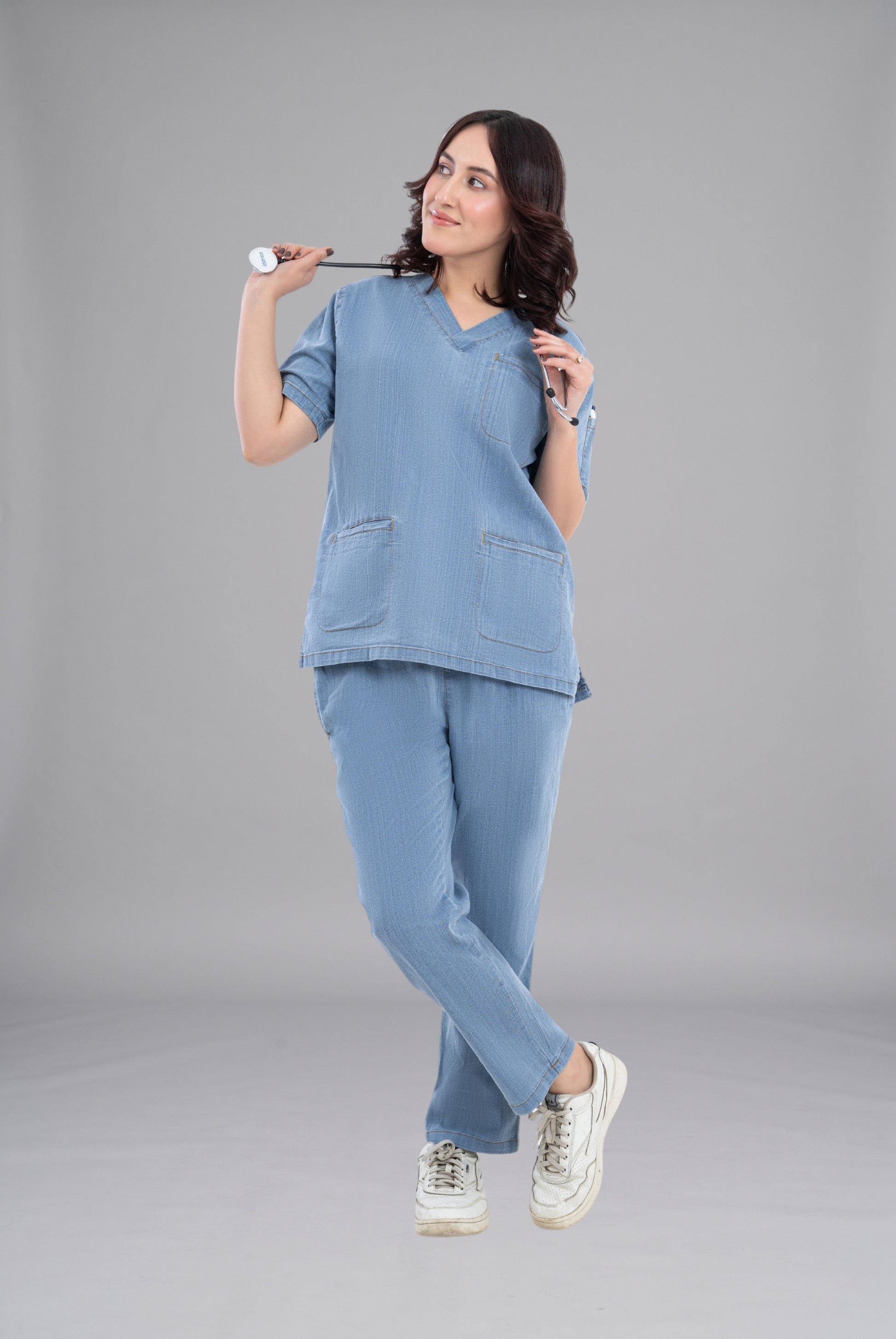 Buy denim light scrub for unisex in Pakistan by Gtex Apparels comfortable workwear for daily use 4