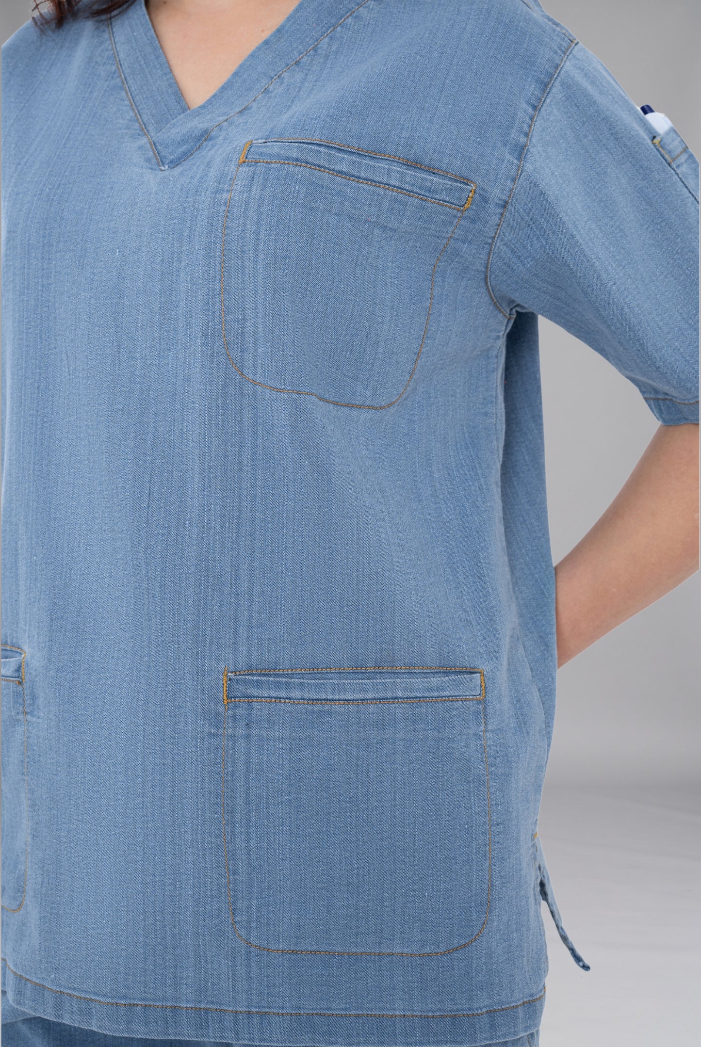 Buy denim light scrub for unisex in Pakistan by Gtex Apparels comfortable workwear for daily use 7