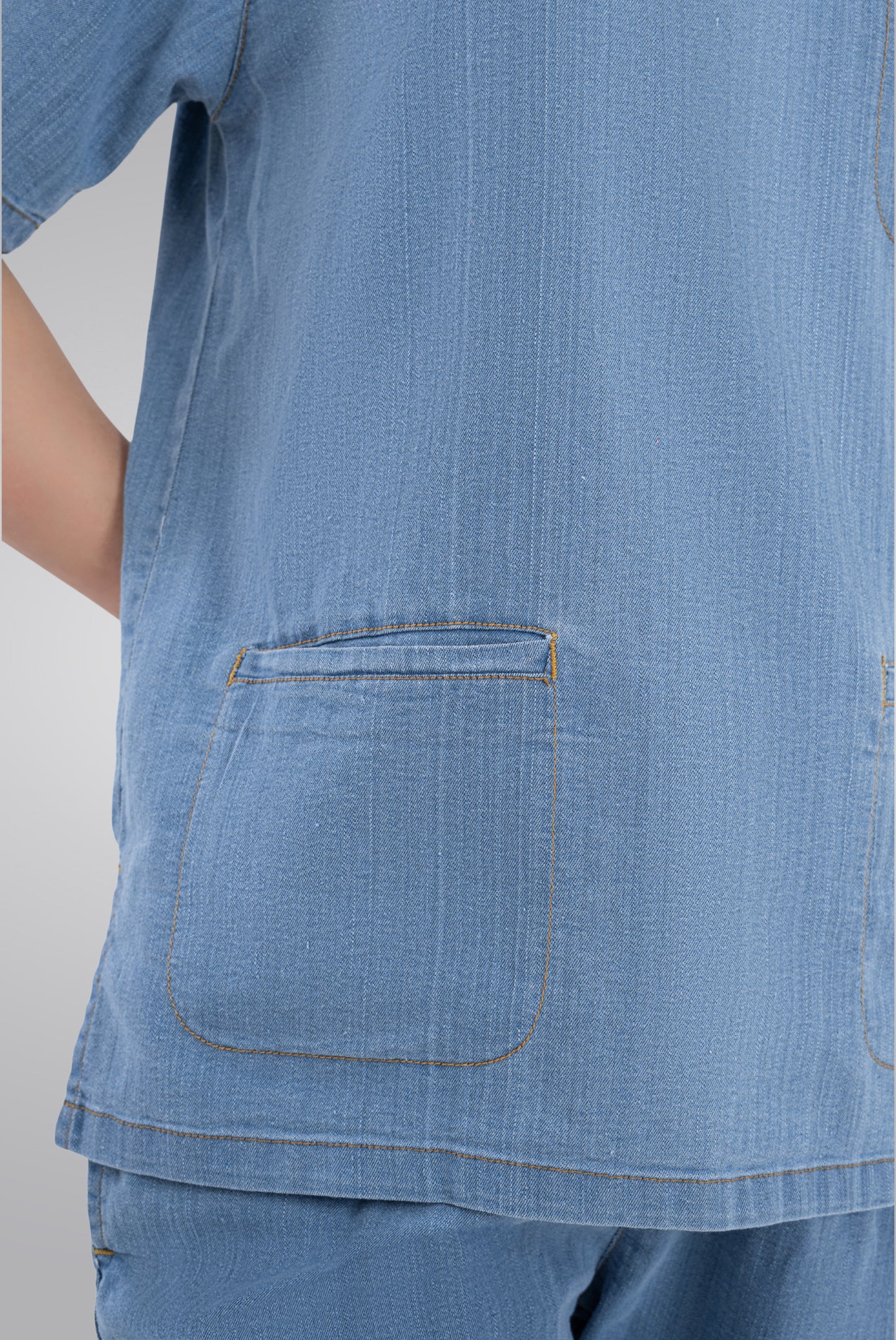 Buy denim light scrub for unisex in Pakistan by Gtex Apparels, comfortable workwear for daily use 10