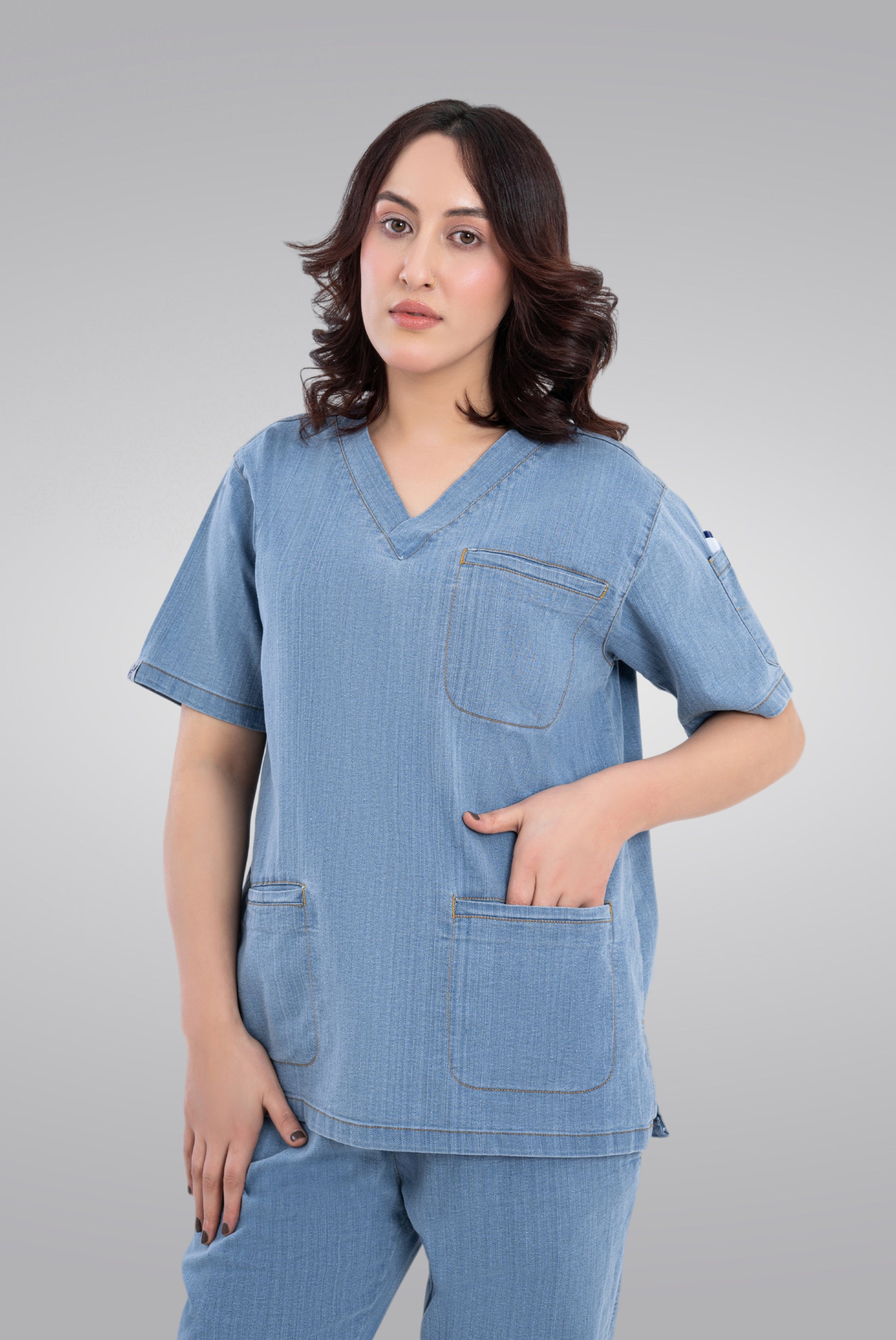 Buy denim light scrub for unisex in Pakistan by Gtex Apparels, comfortable workwear for daily use 2