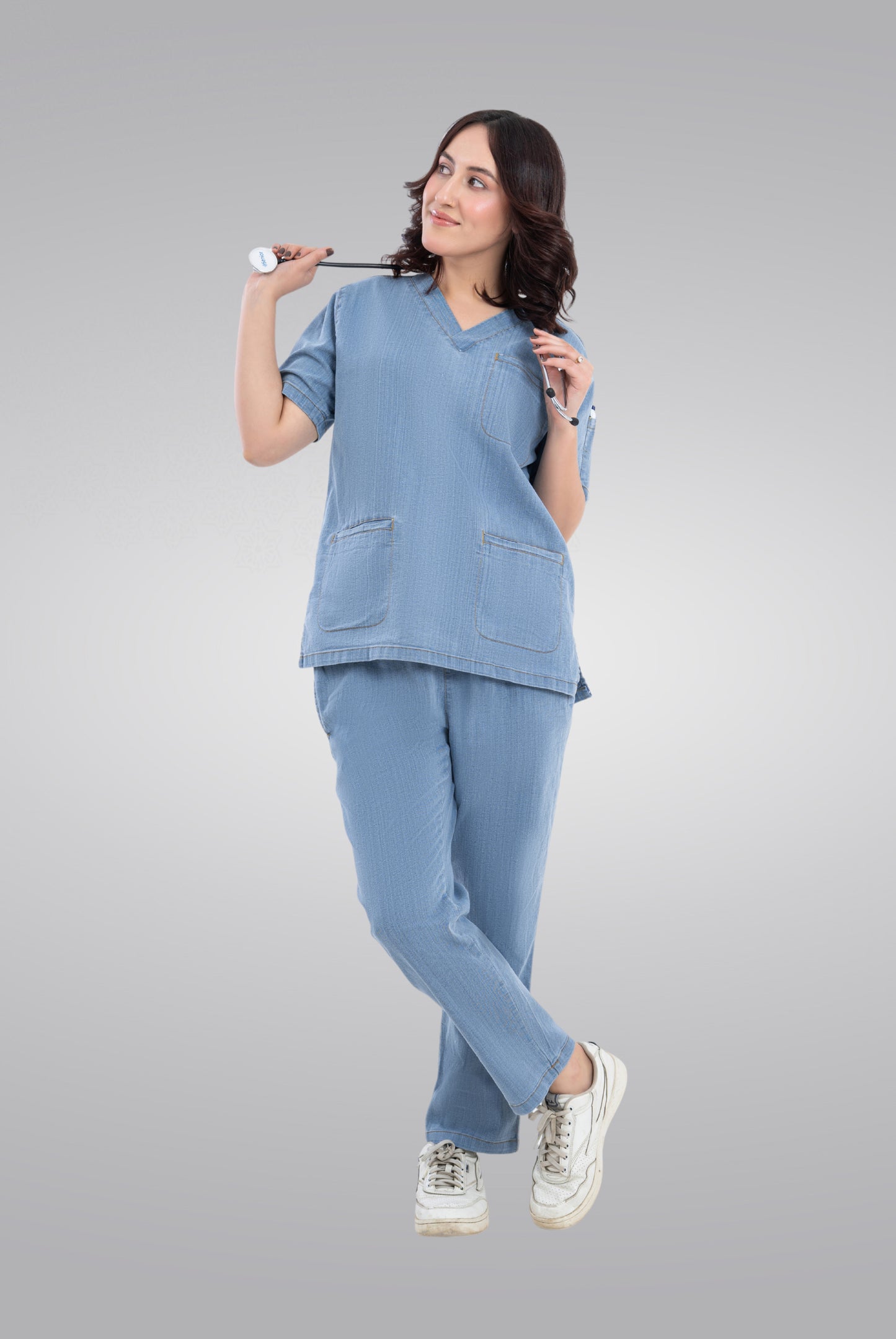 Buy denim light scrub for unisex in Pakistan by Gtex Apparels comfortable workwear for daily use 3
