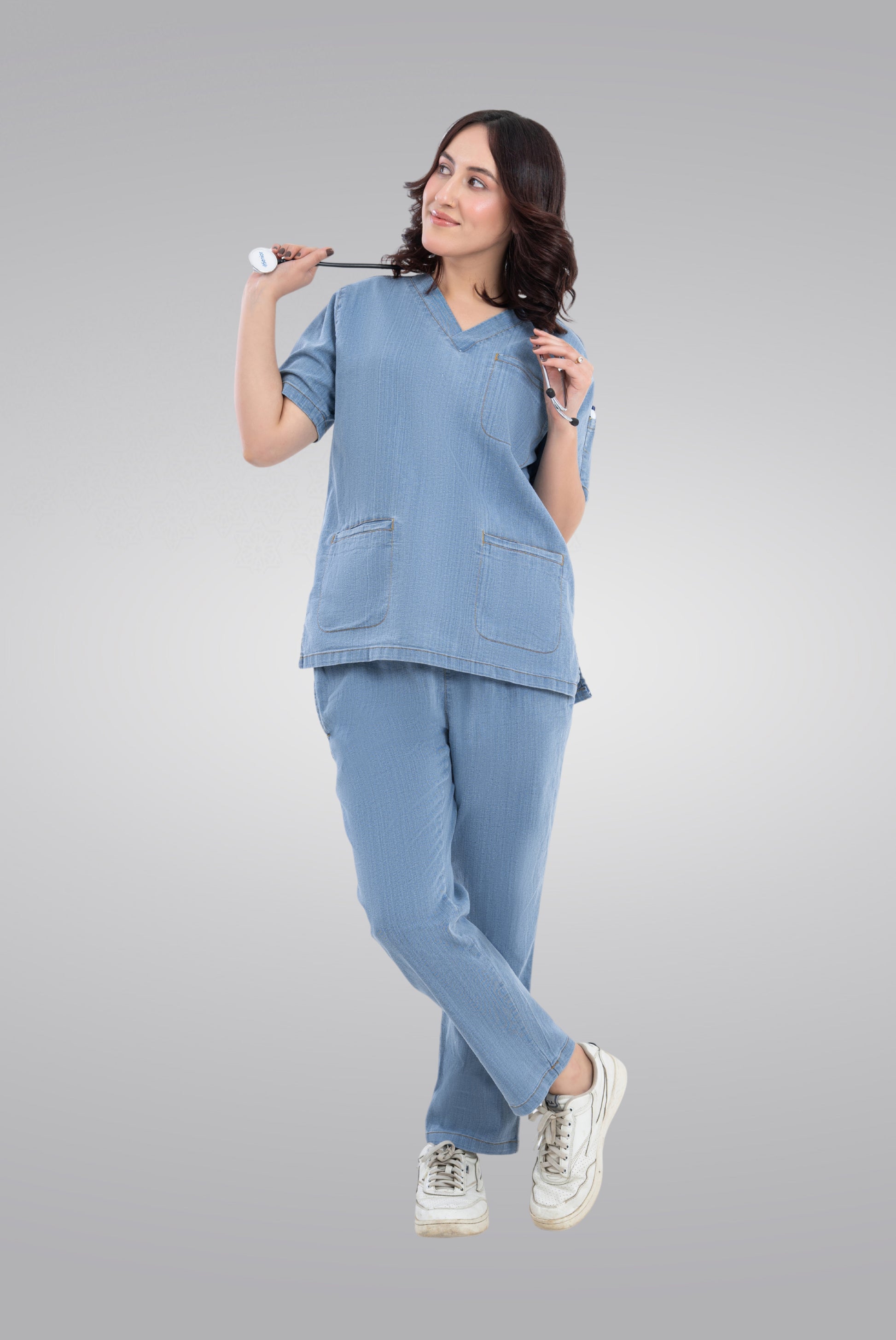 Buy denim light scrub for unisex in Pakistan by Gtex Apparels comfortable workwear for daily use 3