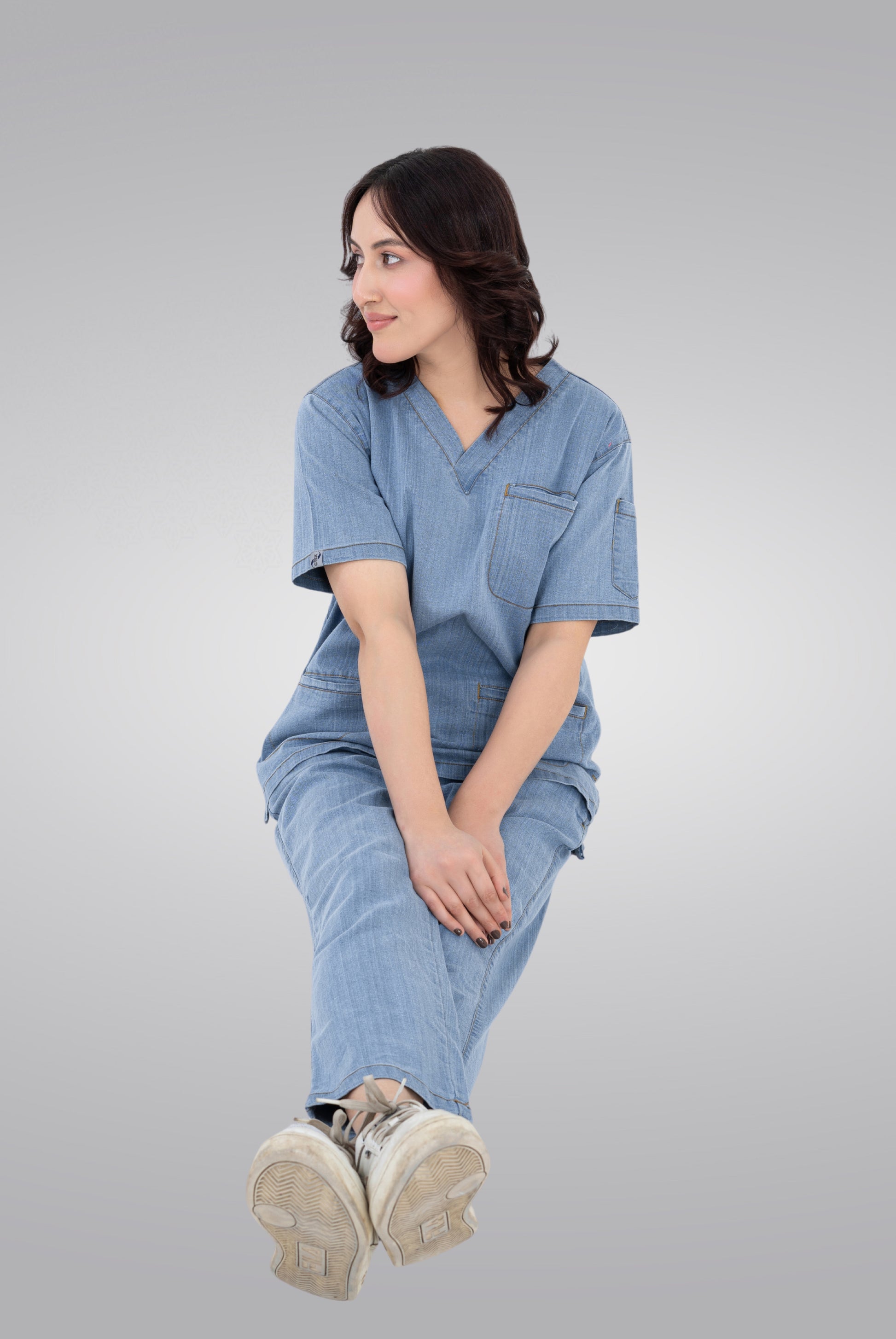 Buy denim light scrub for unisex in Pakistan by Gtex Apparels, comfortable workwear for daily use 7
