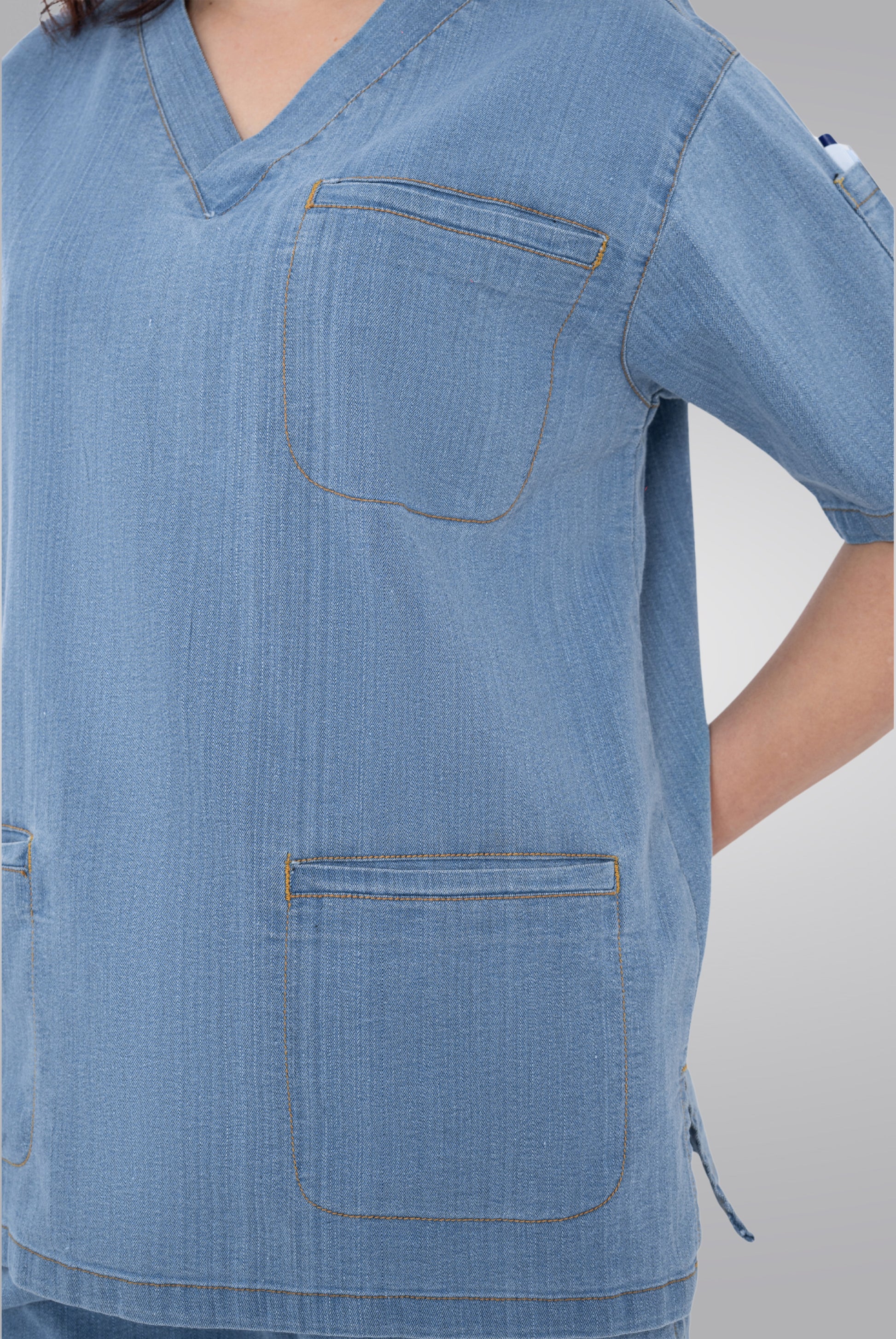 Buy denim light scrub for unisex in Pakistan by Gtex Apparels, comfortable workwear for daily use 9
