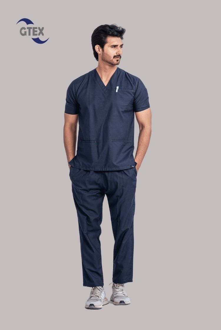 Edge Line™ Aqua Blue Scrub Suit for Men by GTEX Apparels Pakistan