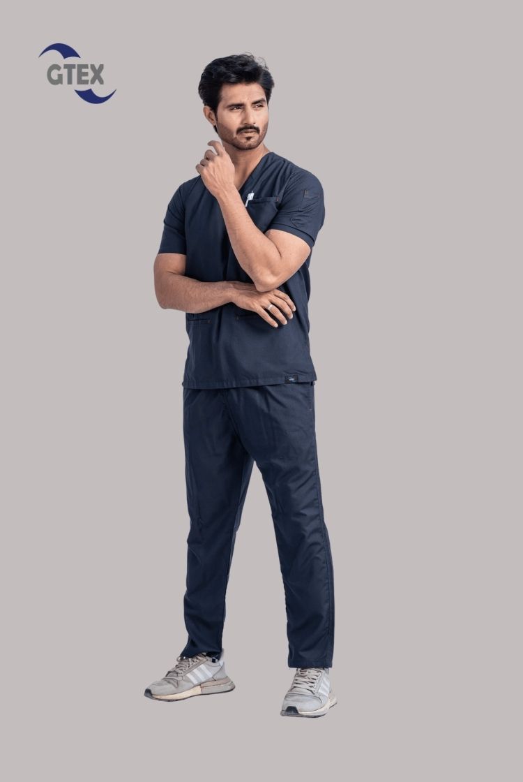 Edge Line™ Aqua Blue Scrub Suit for Men by GTEX Apparels Pakistan