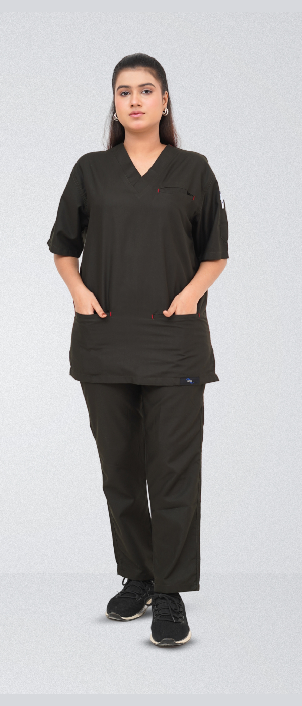 Edge Line™ Black Scrub Suit for Women by GTEX Apparels Pakistan