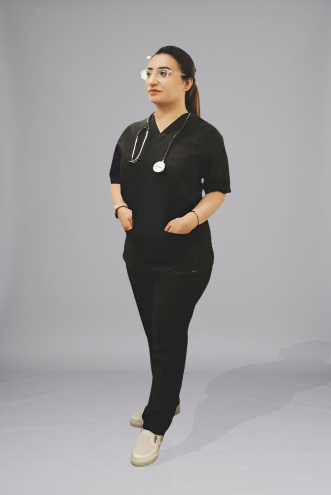 Edge Line™ black scrub for unisex by Gtex Apparels in Pakistan designed for practical healthcare work environments 1