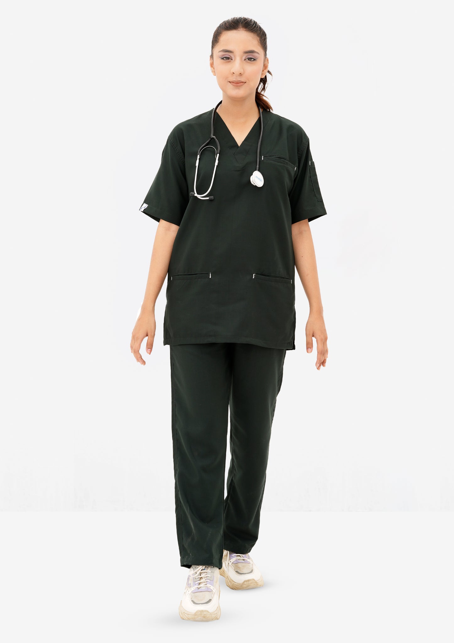 Edge Line™ Bottle Green Scrub Suit for Women by GTEX Apparels Pakistan