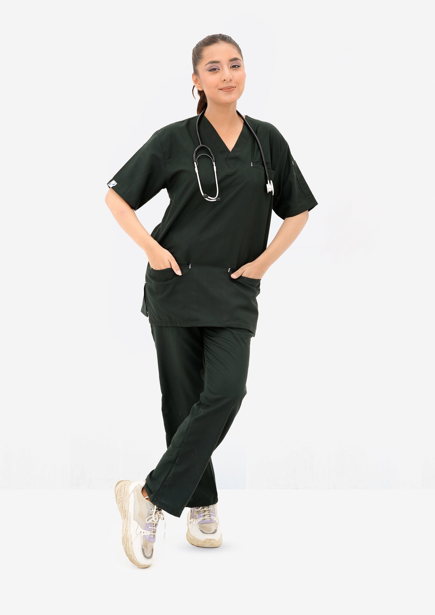 Edge Line™ Bottle Green Scrub Suit for Women by GTEX Apparels Pakistan