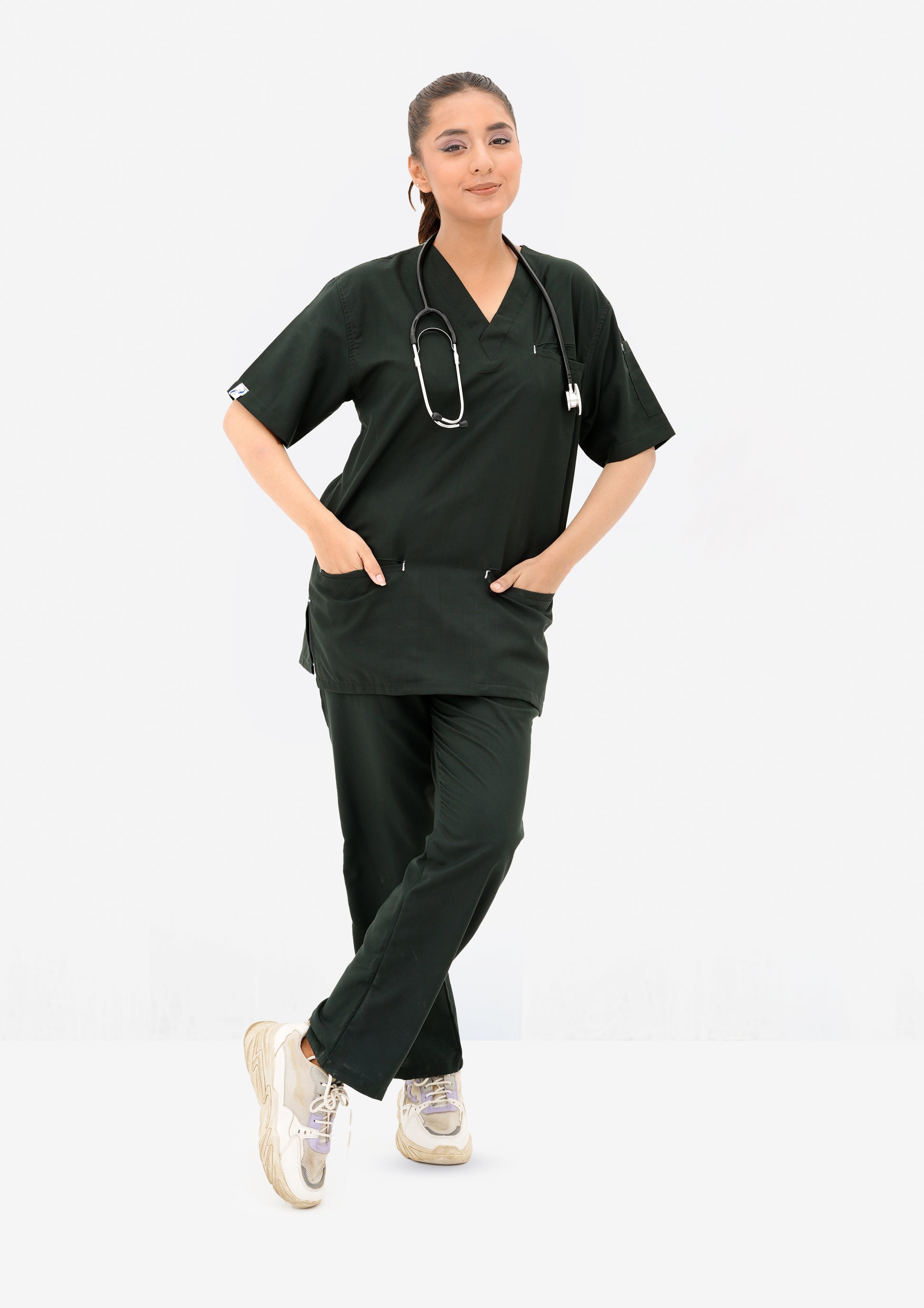 Edge Line™ Bottle Green Scrub Suit for Women by GTEX Apparels Pakistan