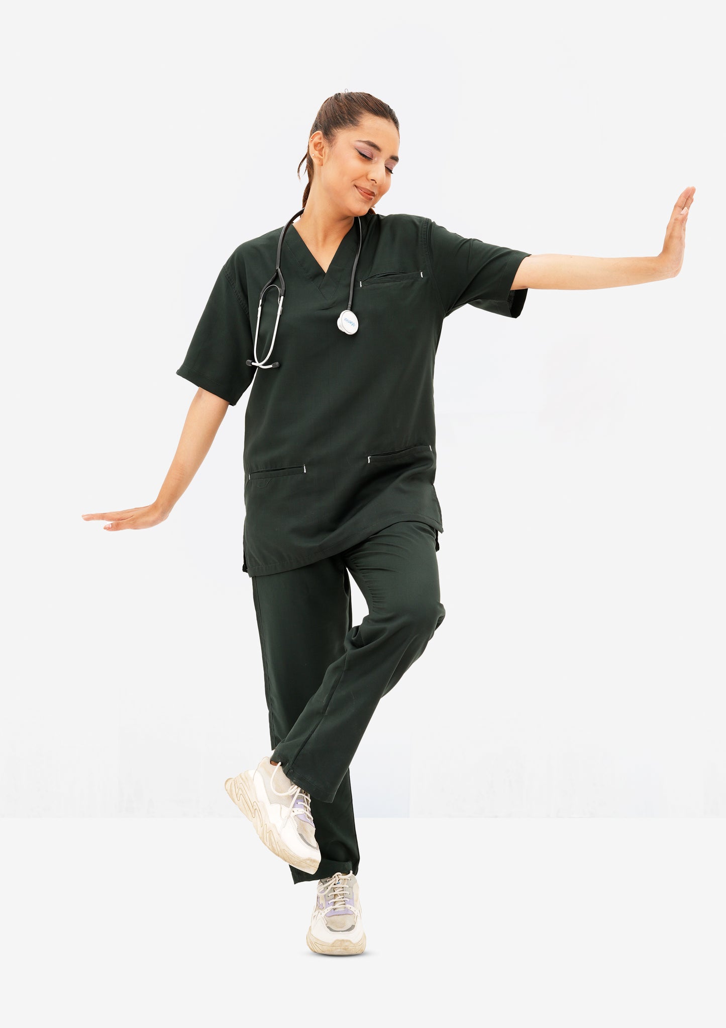 Edge Line™ Bottle Green Scrub Suit for Women by GTEX Apparels Pakistan