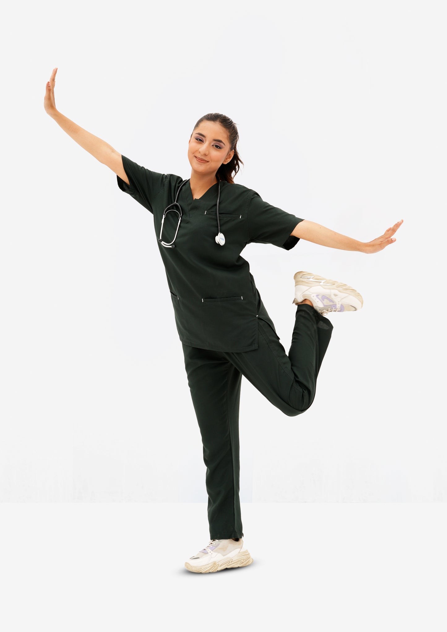 Edge Line™ Bottle Green Scrub Suit for Women by GTEX Apparels Pakistan