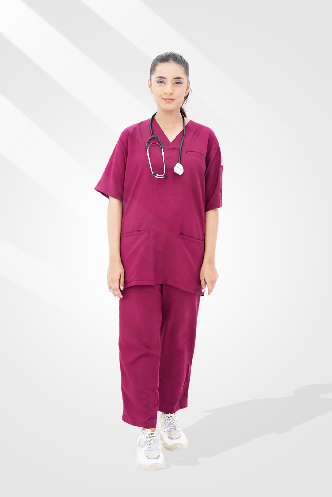 Edge Line™ Bright maroon Scrub Suit for Women by GTEX Apparels Pakistan