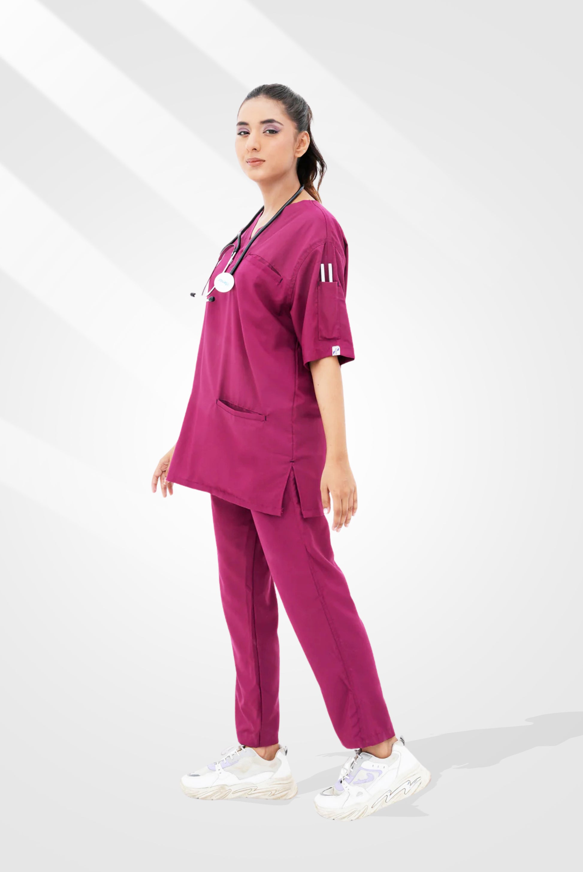 Edge Line™ Bright maroon Scrub Suit for Women by GTEX Apparels Pakistan