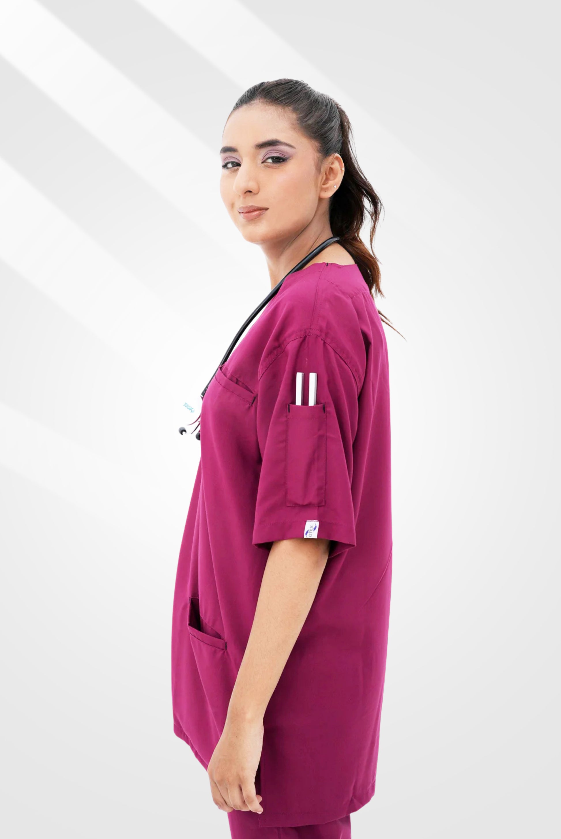 Edge Line™ Bright maroon Scrub Suit for Women by GTEX Apparels Pakistan