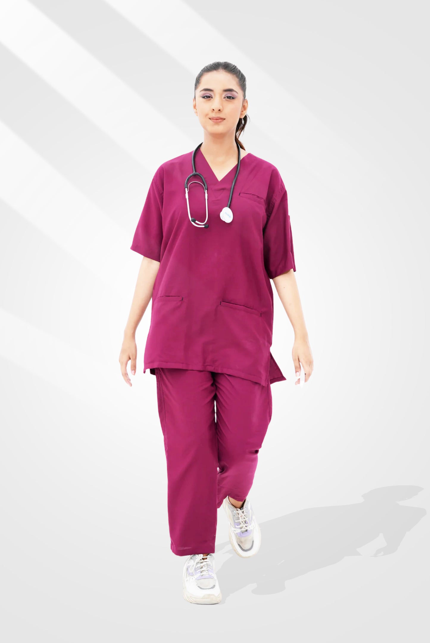 Edge Line™ Bright maroon Scrub Suit for Women by GTEX Apparels Pakistan
