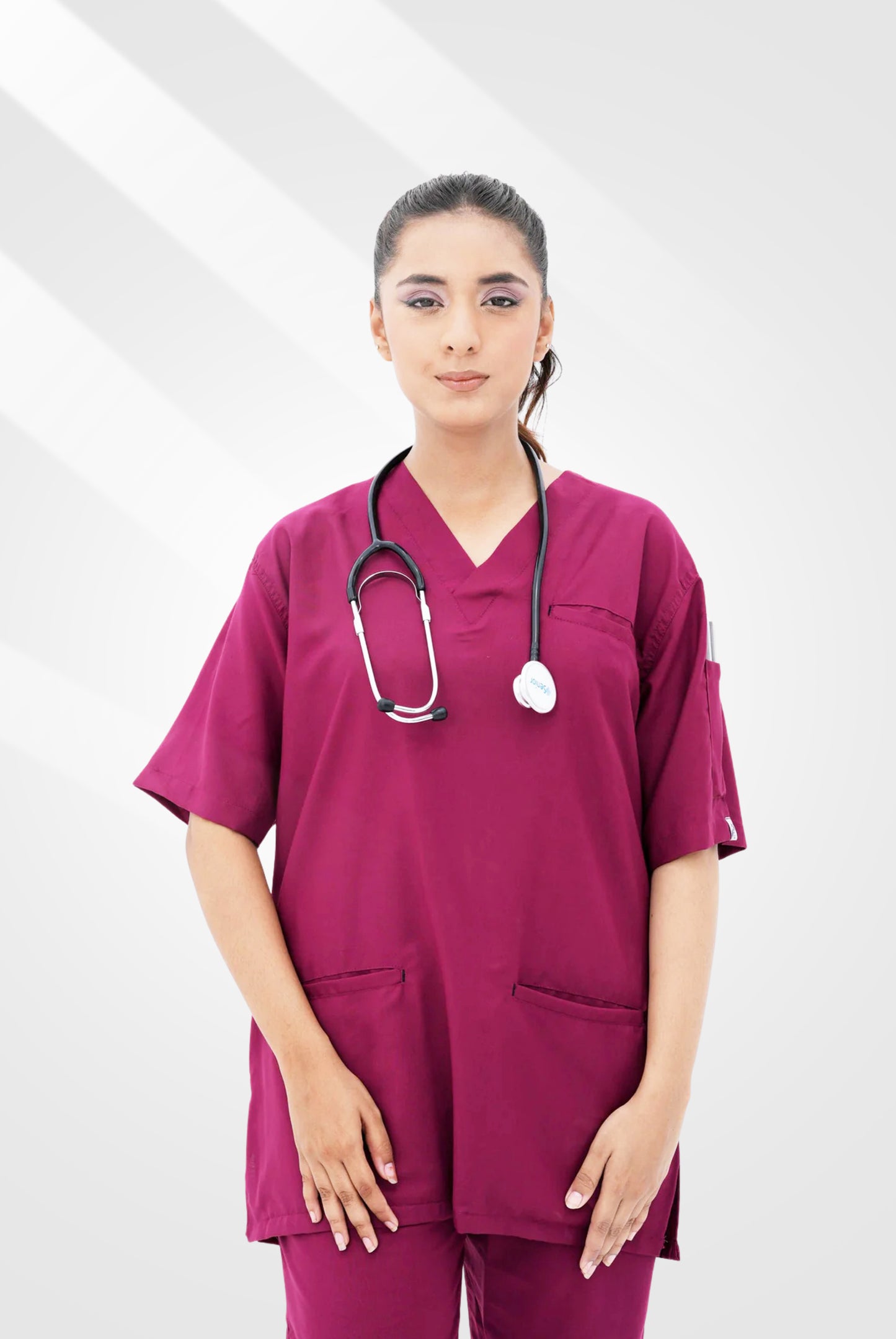 Edge Line™ Bright maroon Scrub Suit for Women by GTEX Apparels Pakistan
