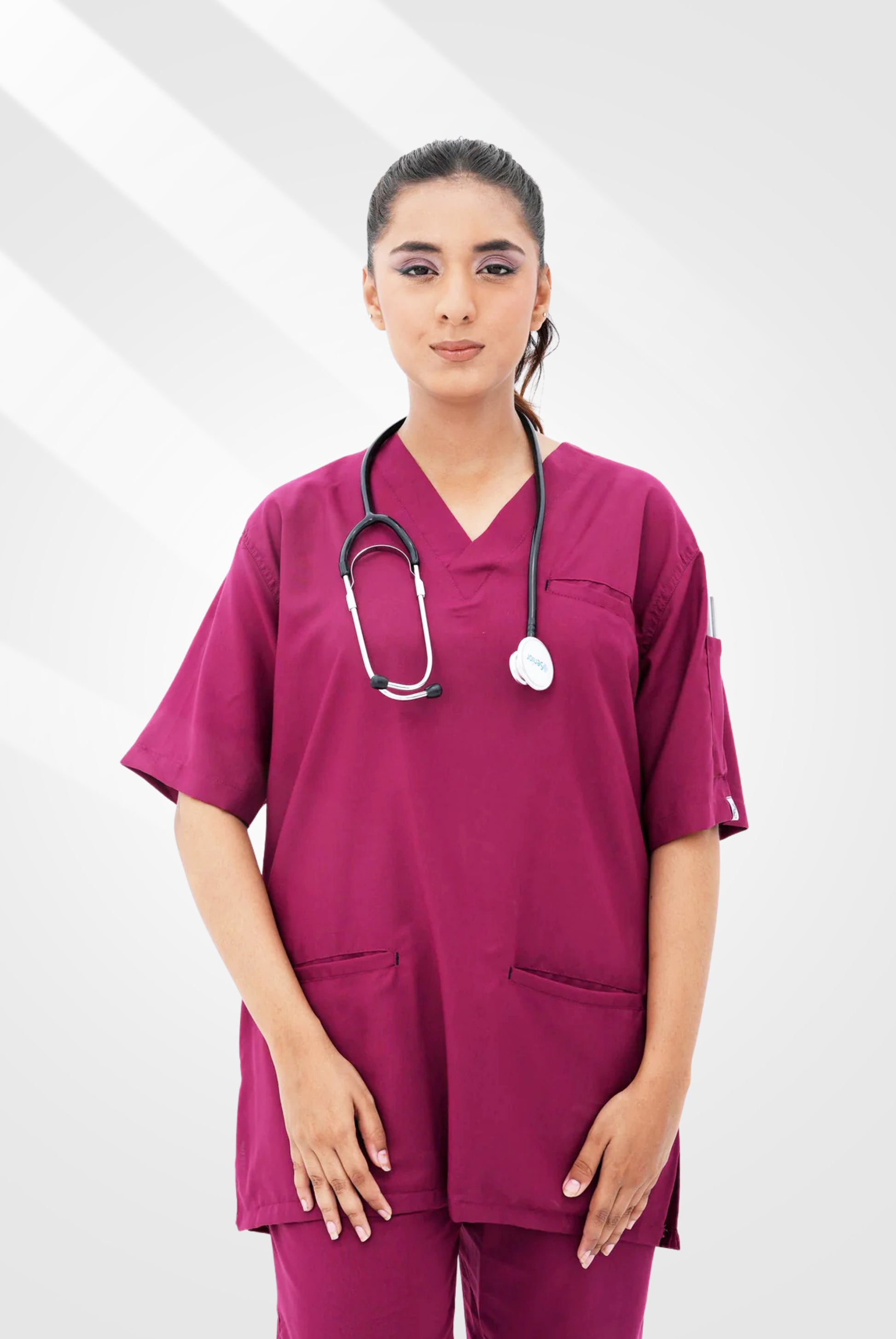 Edge Line™ Bright maroon Scrub Suit for Women by GTEX Apparels Pakistan