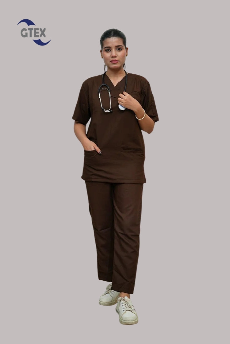 Edge Line™ Dark Brown Scrub Suit for Unisex by GTEX Apparels Pakistan