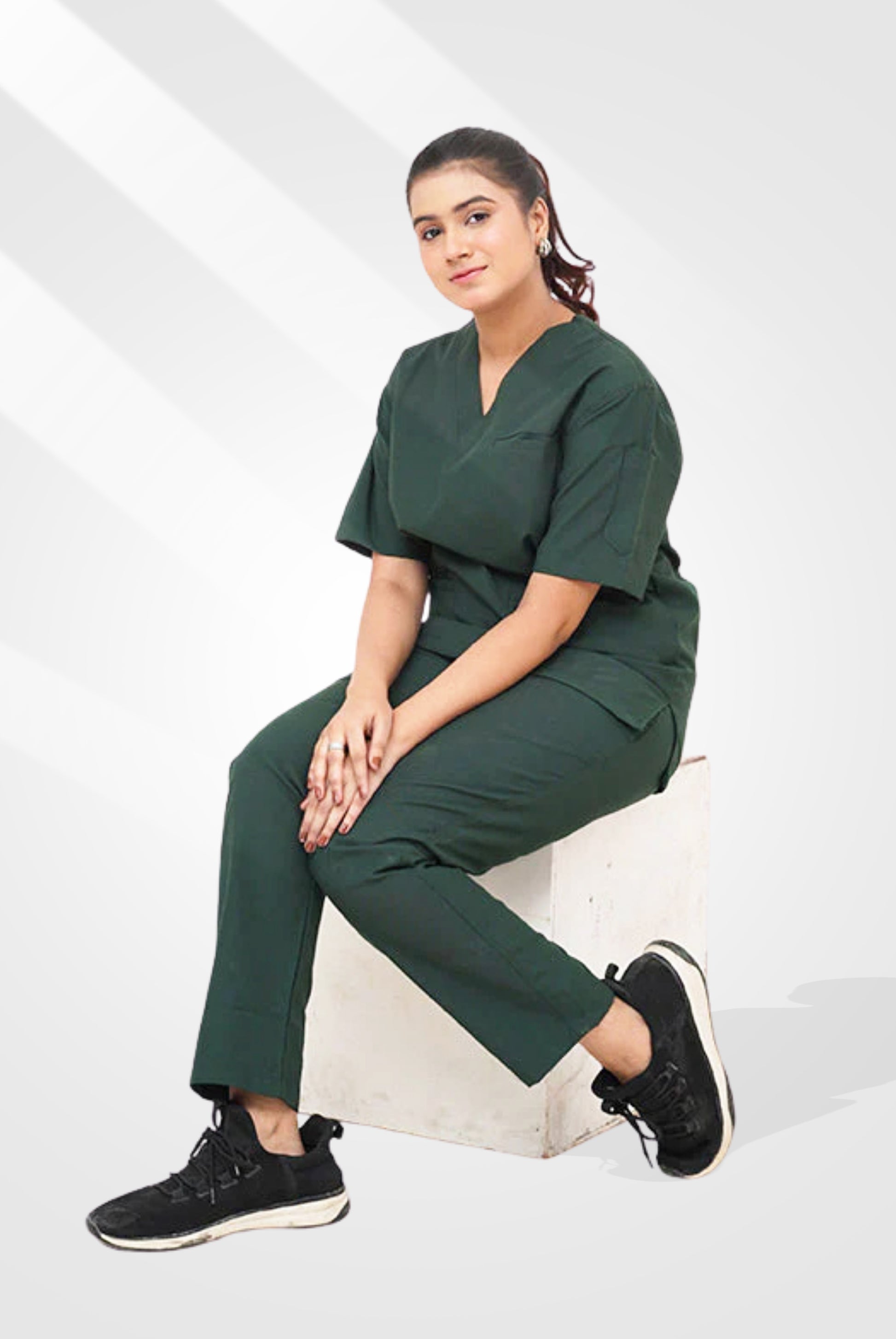 Edge Line parrot green scrub for women by Gtex Apparels in Pakistan, designed for practical healthcare work environments 3