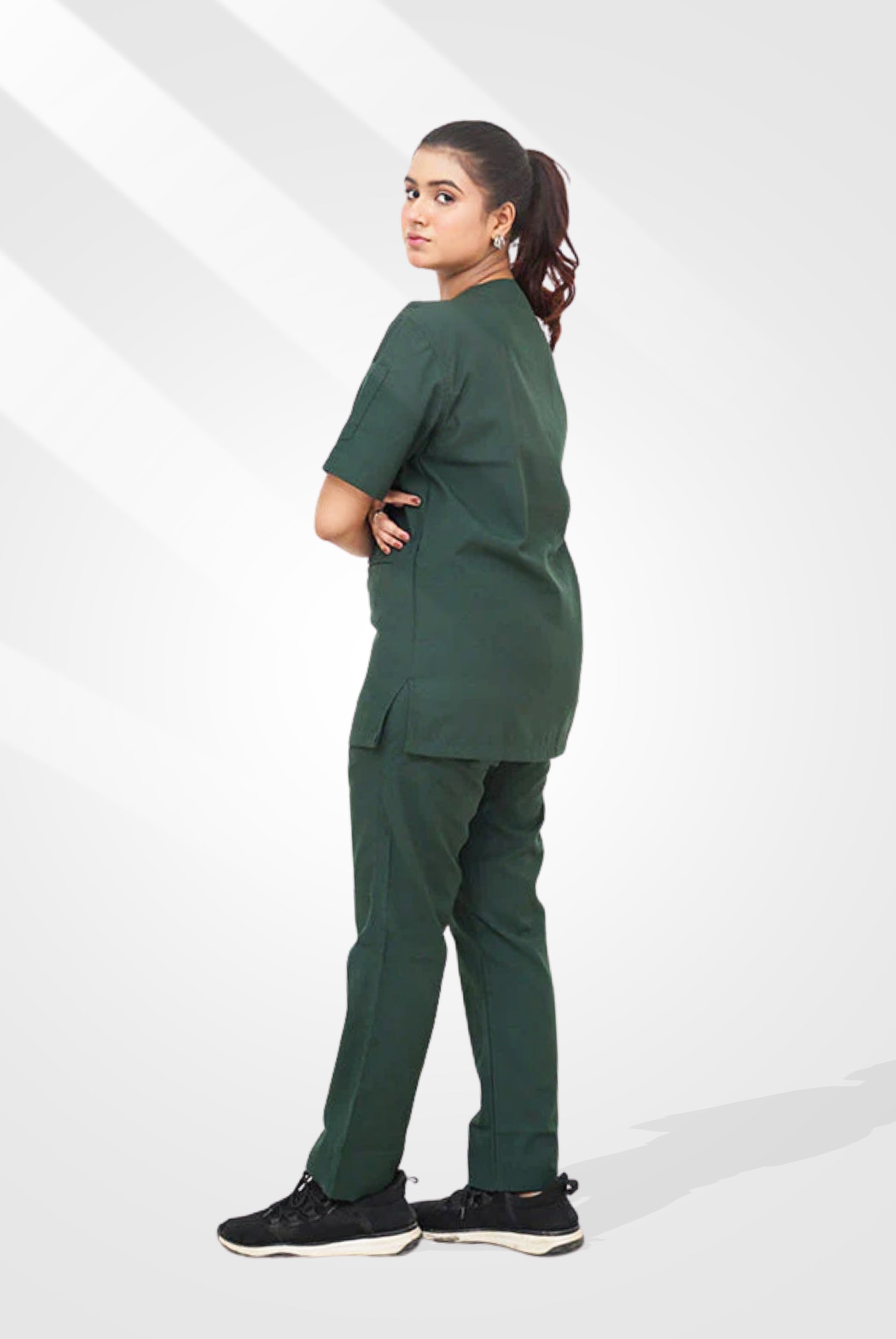 Edge Line parrot green scrub for women by Gtex Apparels in Pakistan, designed for practical healthcare work environments 4