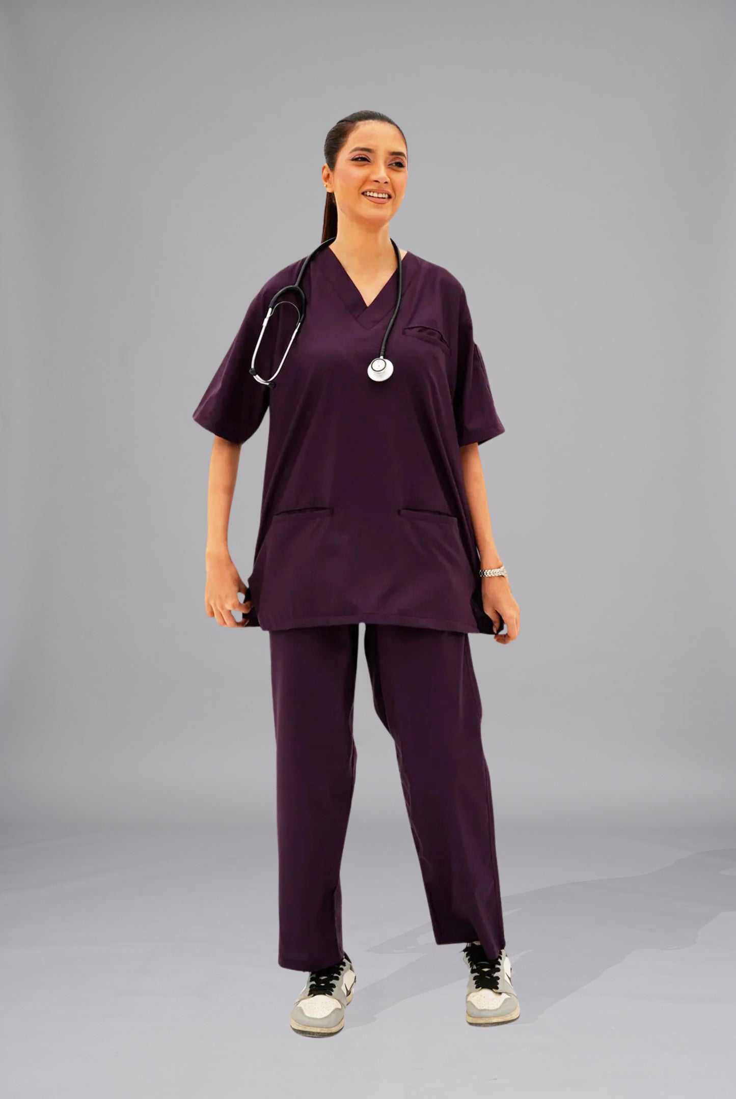 Buy Edge Line purple scrubs for unisex in Pakistan by Gtex Apparels comfortable workwear for daily use 1
