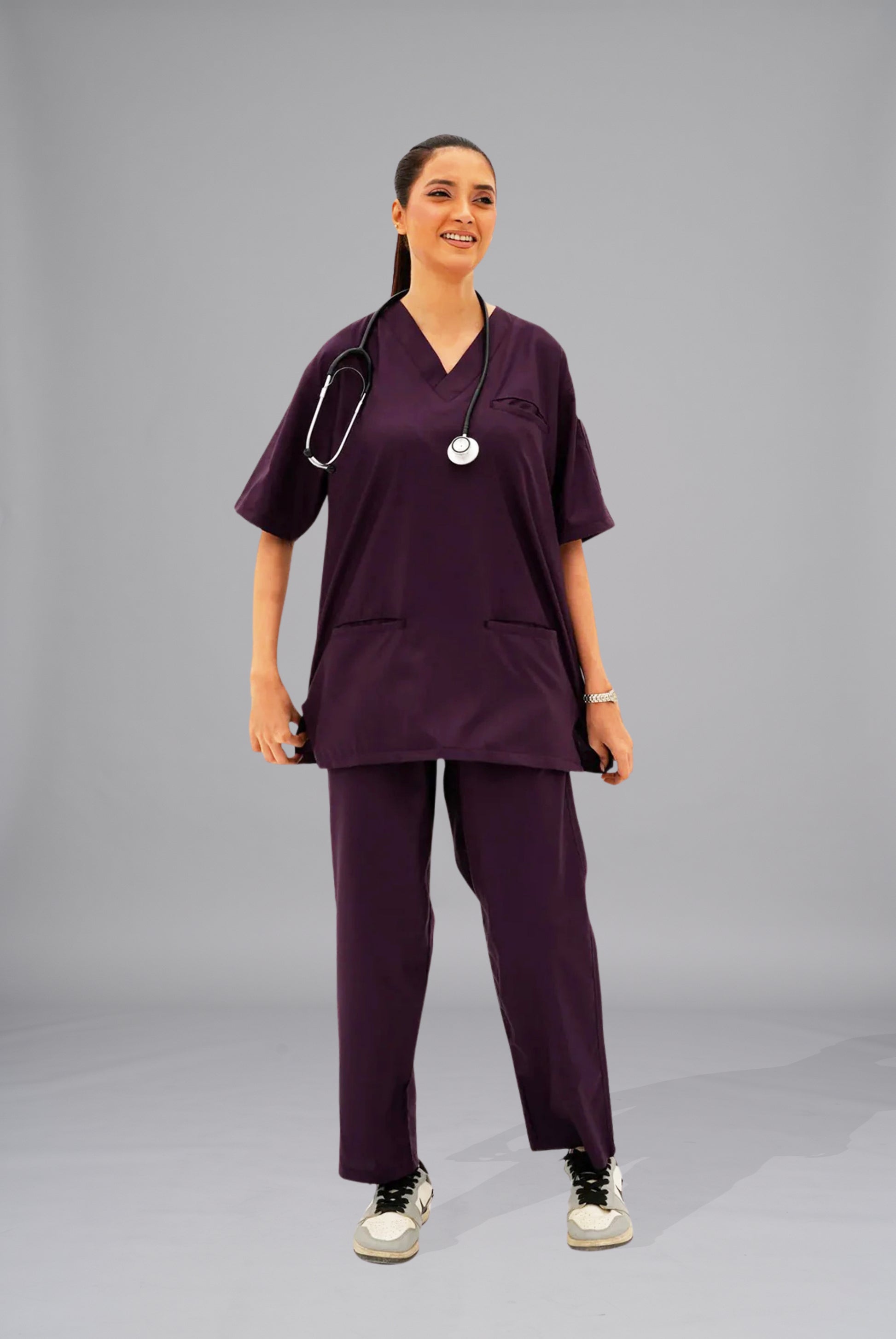 Buy Edge Line purple scrubs for unisex in Pakistan by Gtex Apparels comfortable workwear for daily use 1