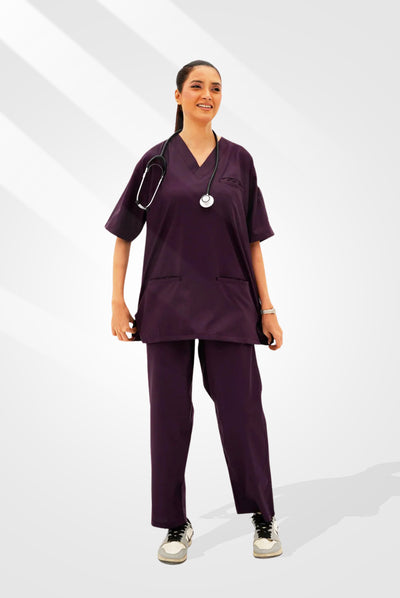 Buy Edge Line purple scrubs for unisex in Pakistan by Gtex Apparels comfortable workwear for daily use 1