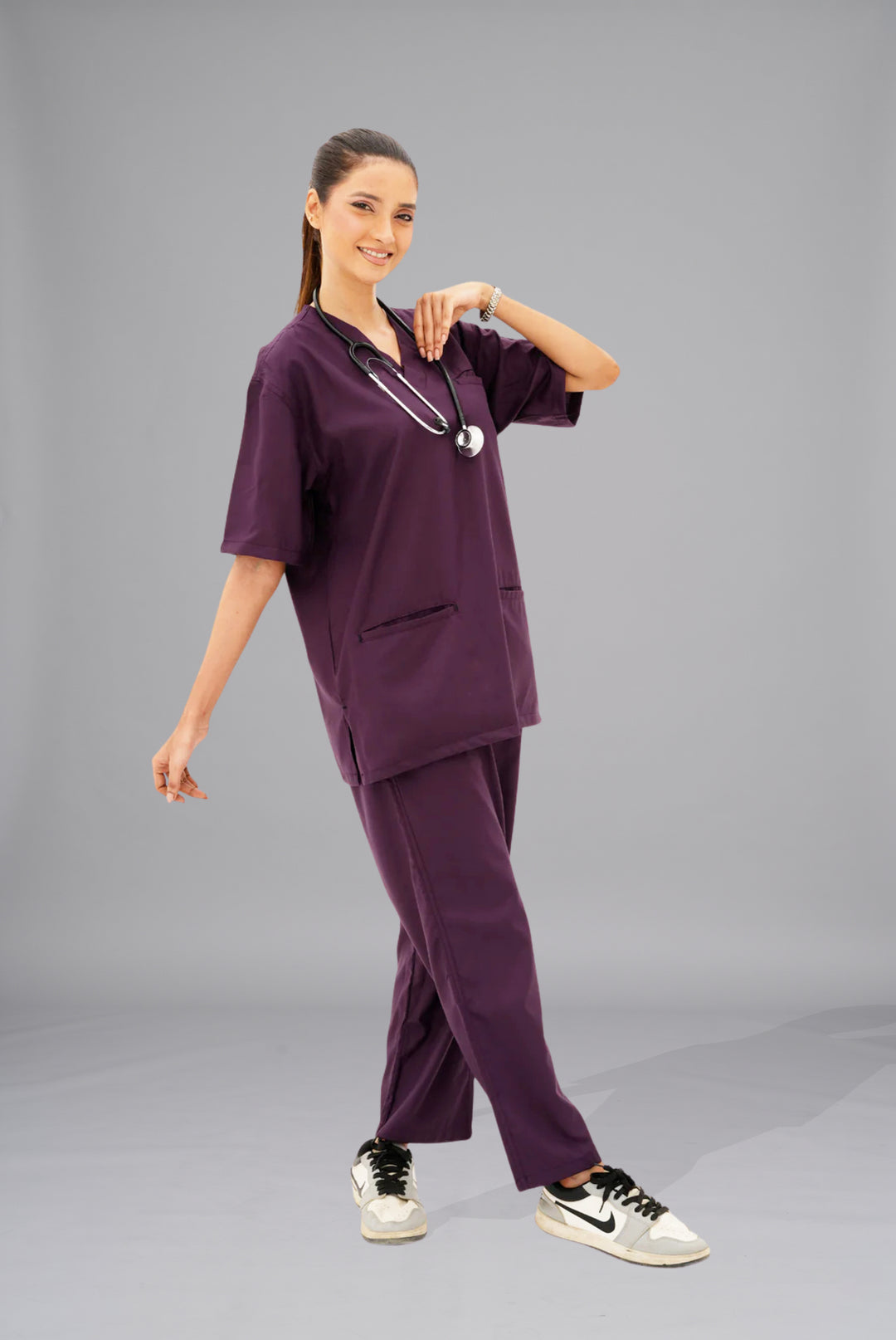 Buy Edge Line purple scrubs for unisex in Pakistan by Gtex Apparels comfortable workwear for daily use 2