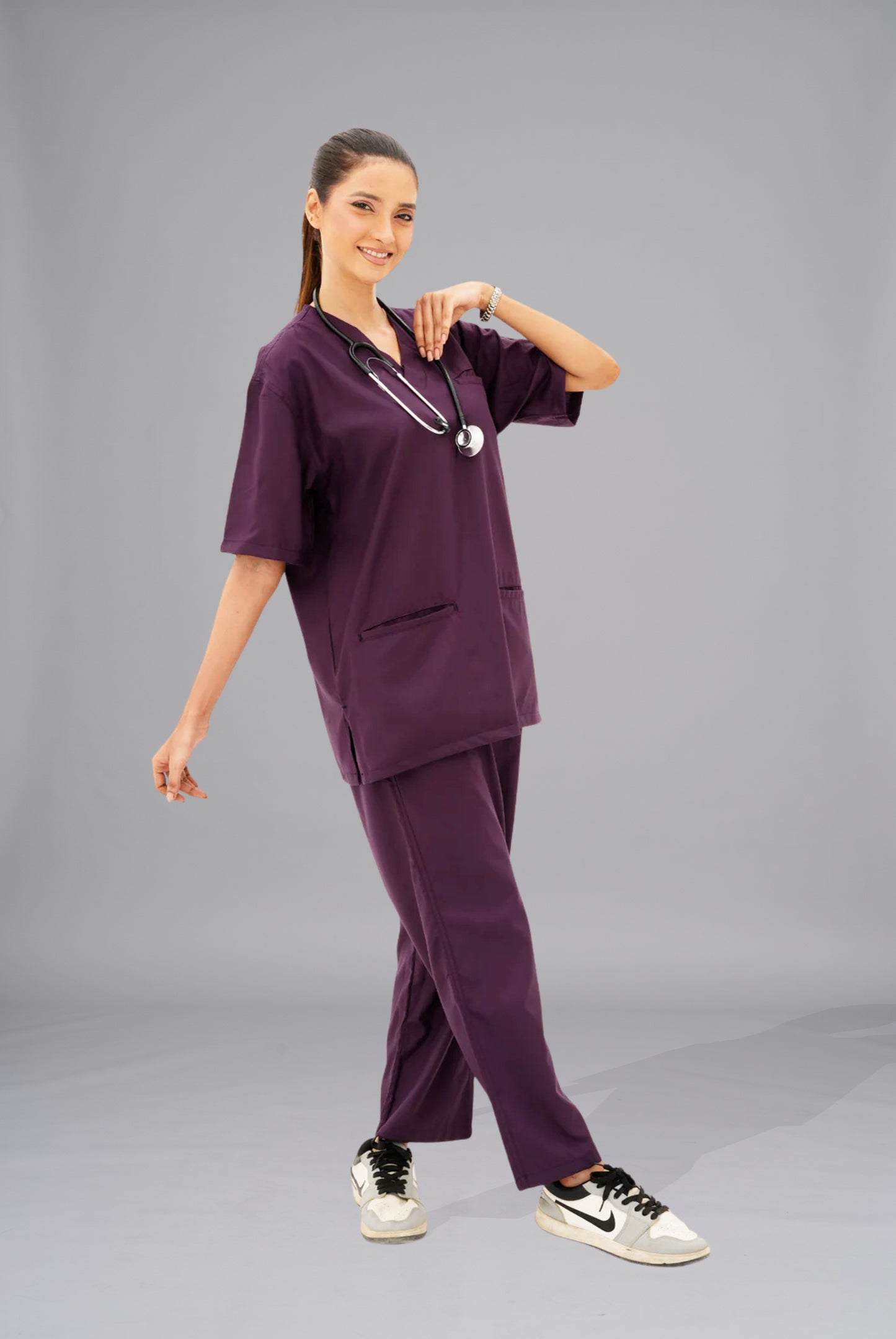 Buy Edge Line purple scrubs for unisex in Pakistan by Gtex Apparels comfortable workwear for daily use 2
