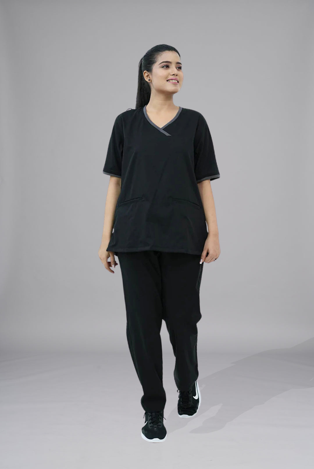 Buy Elite Notch black scrub in Pakistan by Gtex Apparels suitable for healthcare professionals requiring durable everyday workwear  4