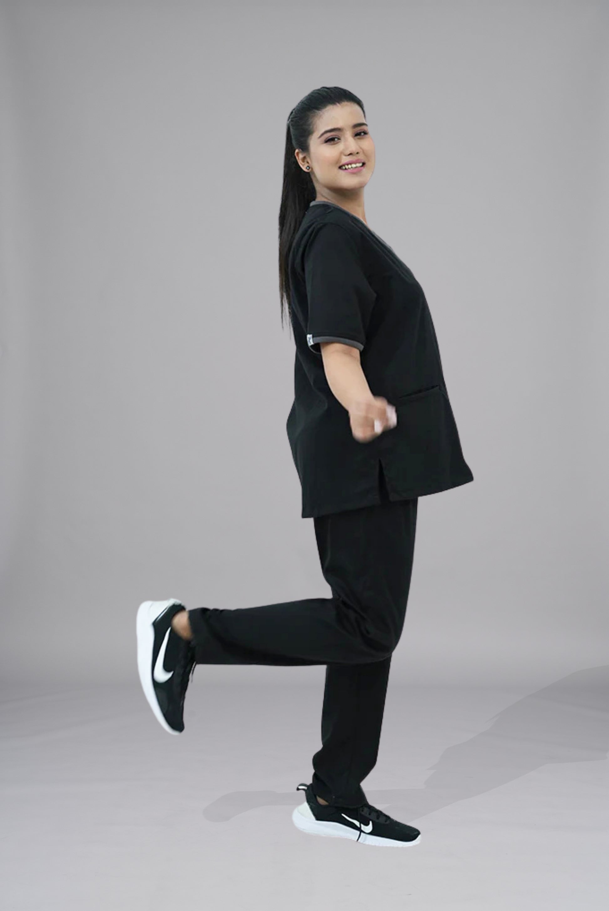 Buy Elite Notch black scrub in Pakistan by Gtex Apparels suitable for healthcare professionals requiring durable everyday workwear 5