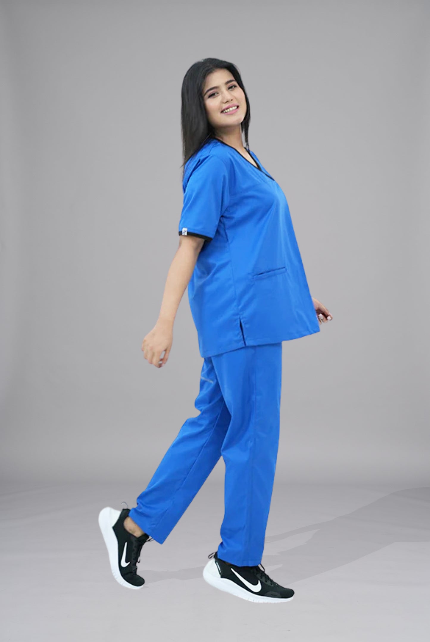 Elite Notch Royal Blue Scrub for Women, Premium Comfort & Professional Fit by GTEX Apparels Pakistan 2