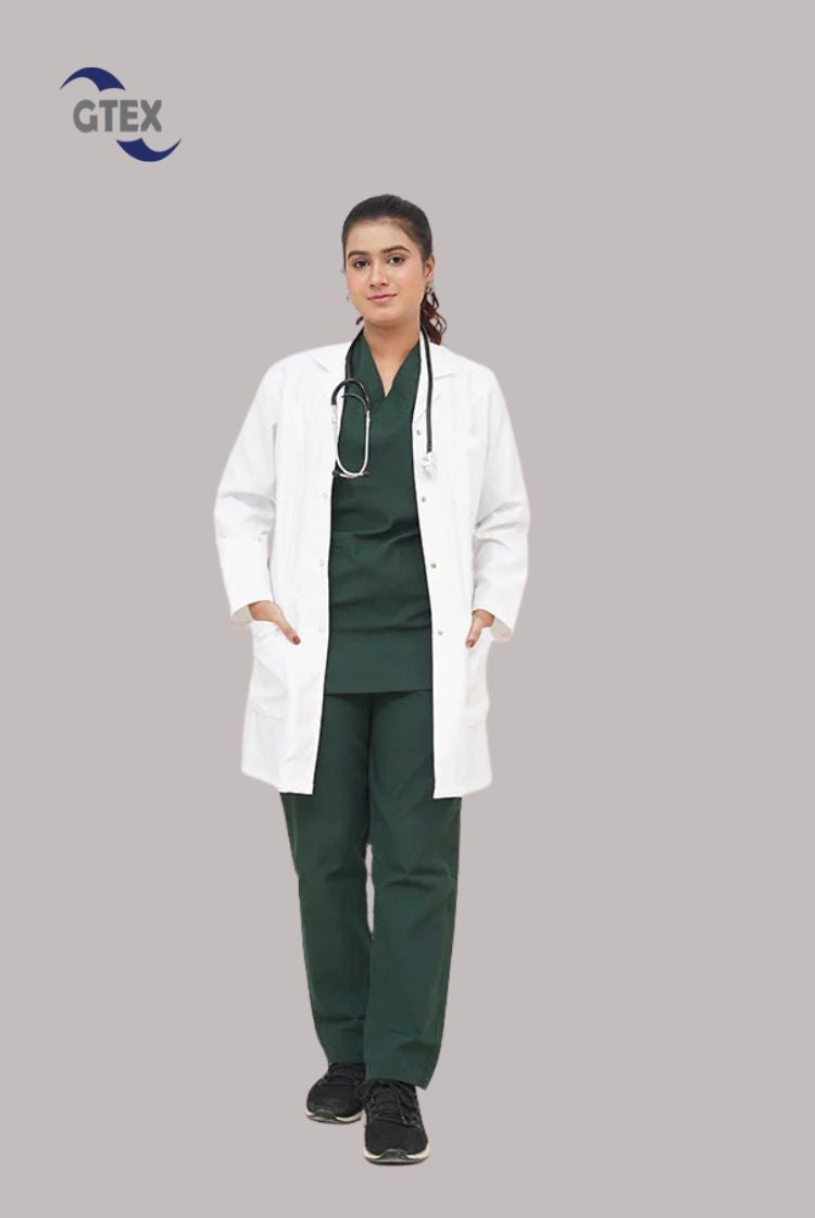 Elite Short Length Off-White Lab Coat for Women at GTEX Apparels Pakistan
