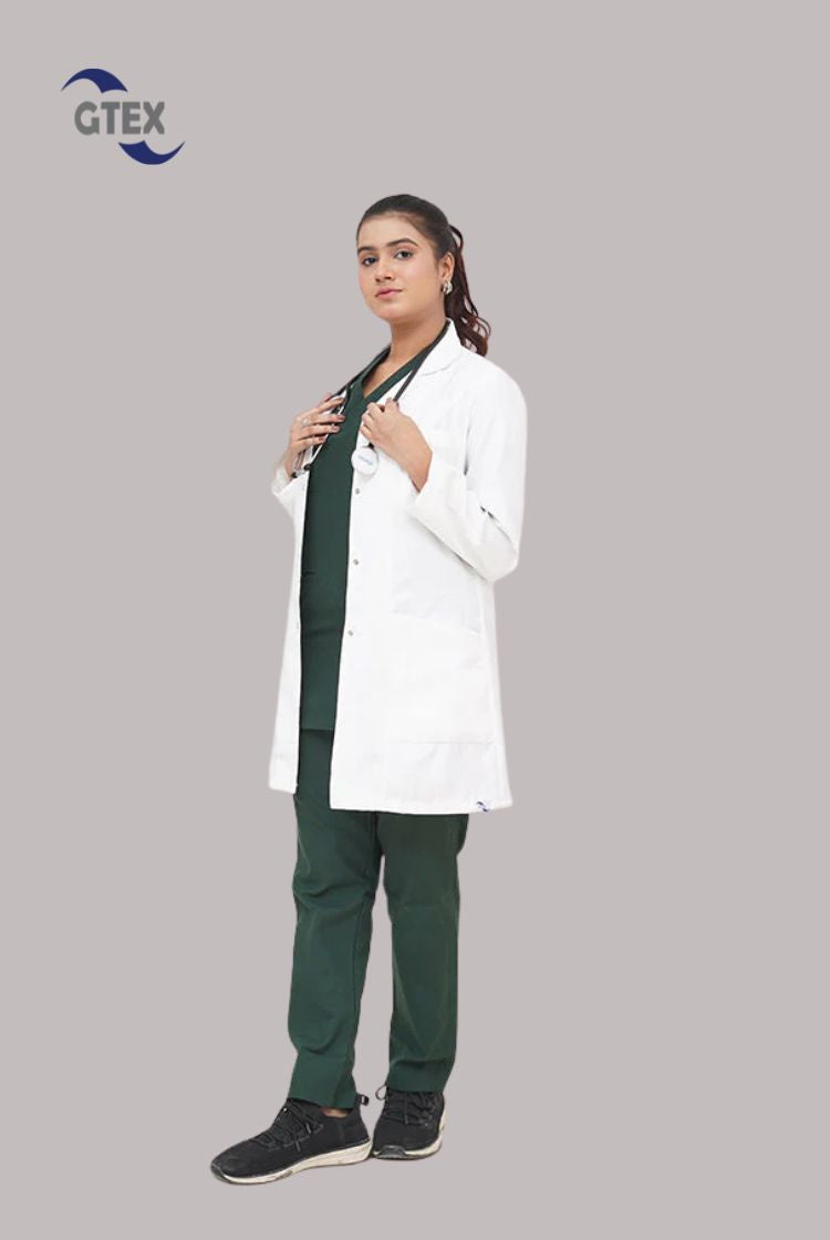 Elite Short Length Off-White Lab Coat for Women at GTEX Apparels Pakistan