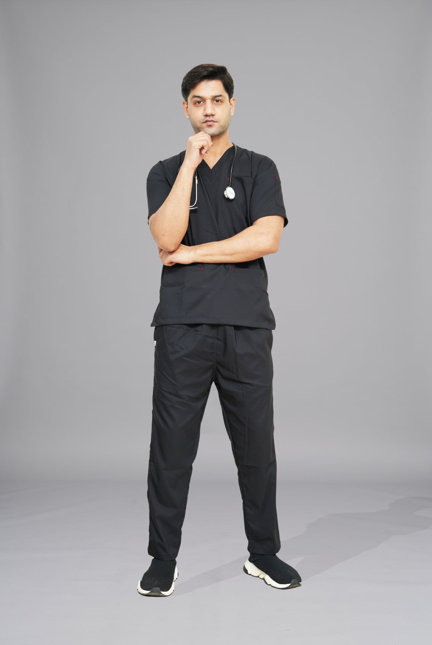 Buy Flexi Care Edge Line™ black scrubs for unisex in Pakistan by Gtex Apparels, comfortable workwear for daily use 2